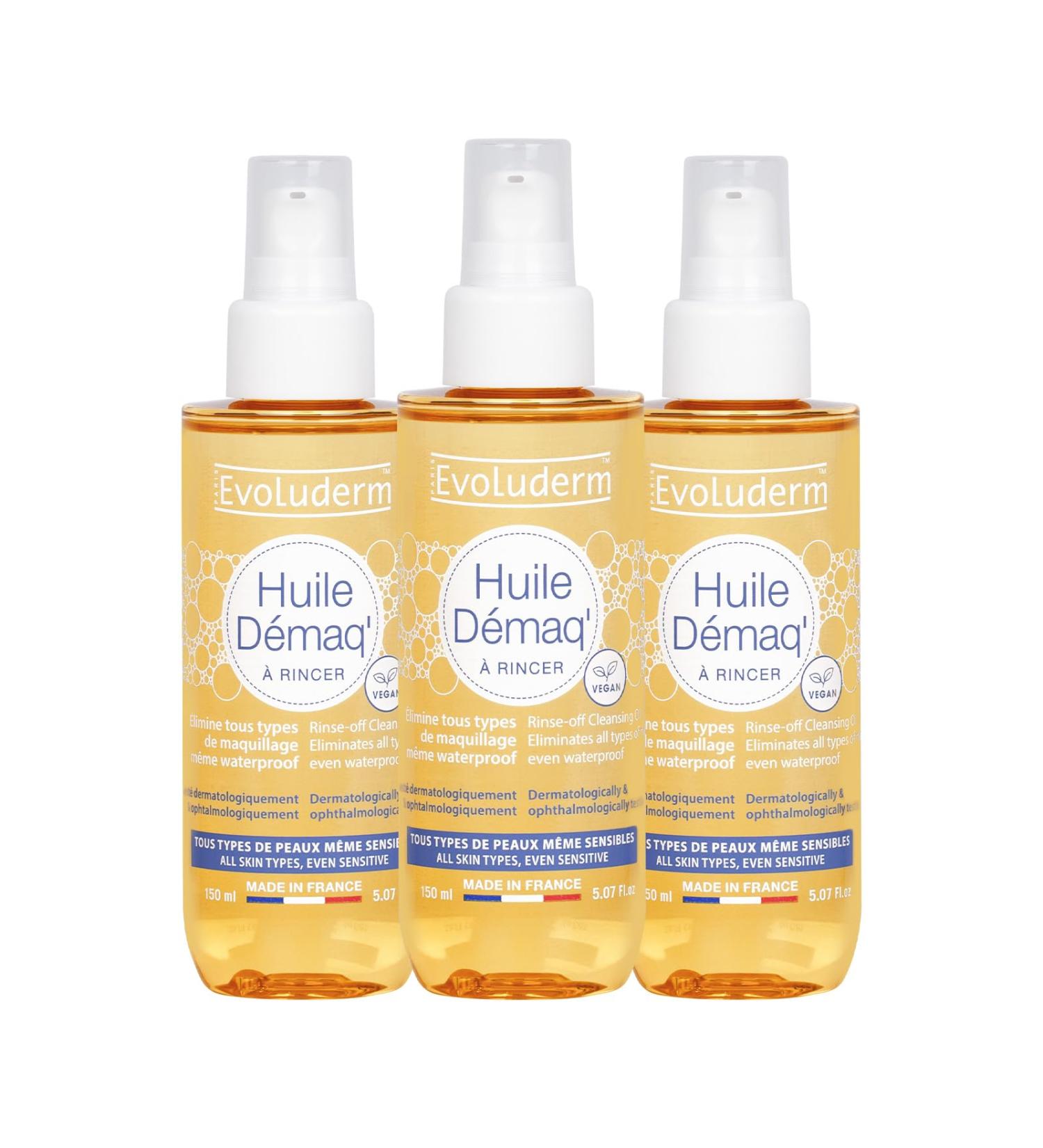  Evoluderm EVOLUDERM - Cleansing Oil - 150 ml - Naturally Derived Ingredients - Vegan - Made in France - Pack of 3 x 150 ml - Buy Online on GoSupps.com
