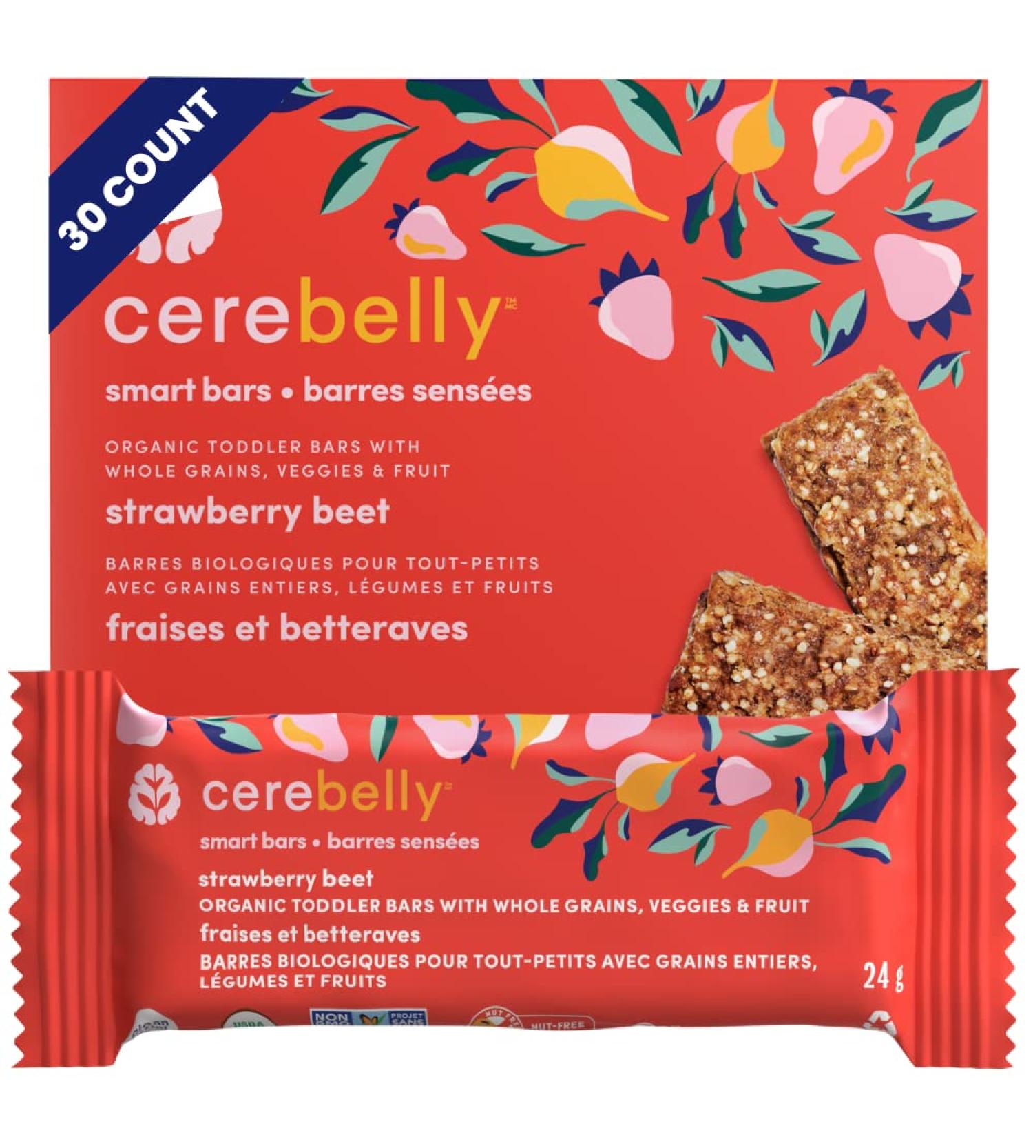 Cerebelly Organic Strawberry Beet Smart Bar Toddler Snack Bar 30-Pack Carton / Barres sens es fraises et betteraves emballage de 30 - Buy Online on GoSupps.com