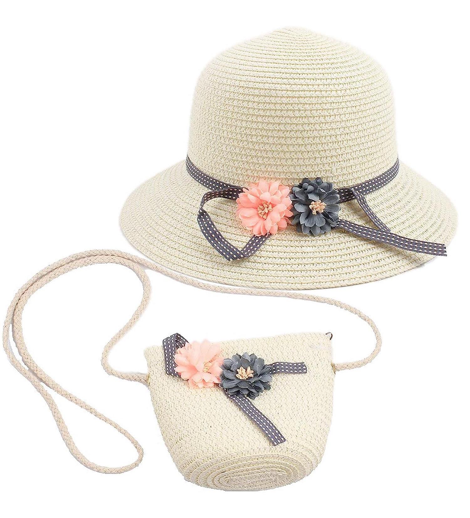 Integrity.1 Girls Summer Sun Hat & Small Bag Set - Milky White Flower Visor & Straw Hat for Kids - Buy Online on GoSupps.com