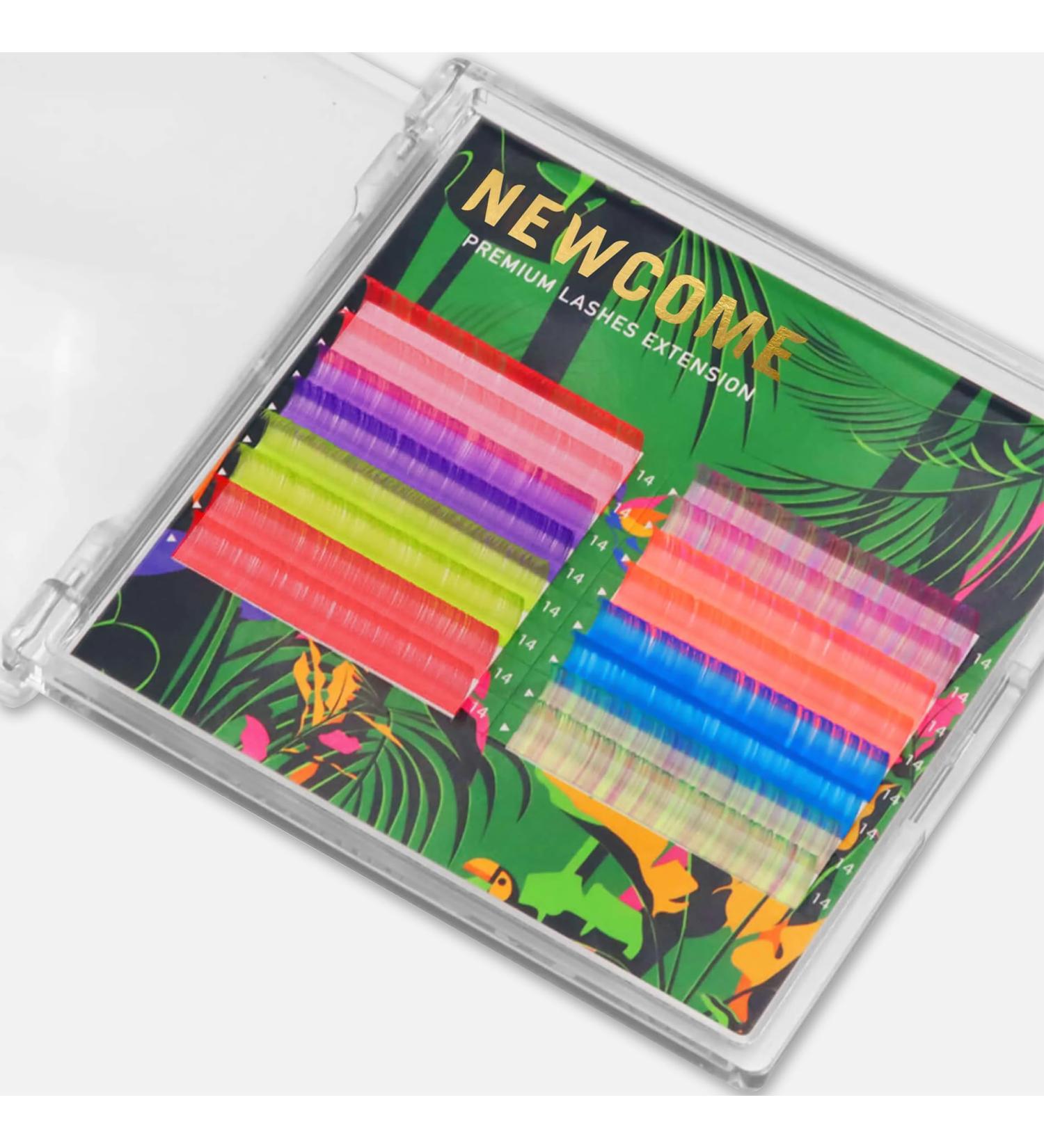 NEWCOME Neon Crystal Rainbow Lashes Mixed Color 0.07MM- Ultra-Fine Natural-Looking Volume Boost for Your Eyes Safe Hypoallergenic Materials Versatile for All Eye Shapes (C 10MM) C 10MM