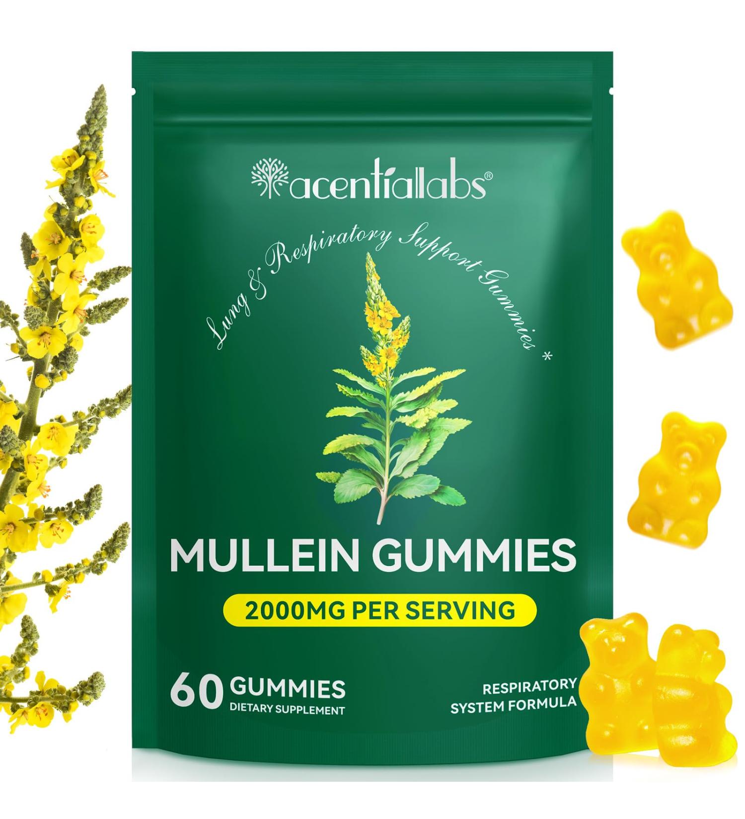 Mullein Gummies for Lungs & Sinus Relief 2000mg Mullein Leaf Extract Natural Lung Cleanse Supplement for Smokers Supports Respiratory Immune & Mucus Relief 60 Chewable Gummies - Buy Online on GoSupps.com