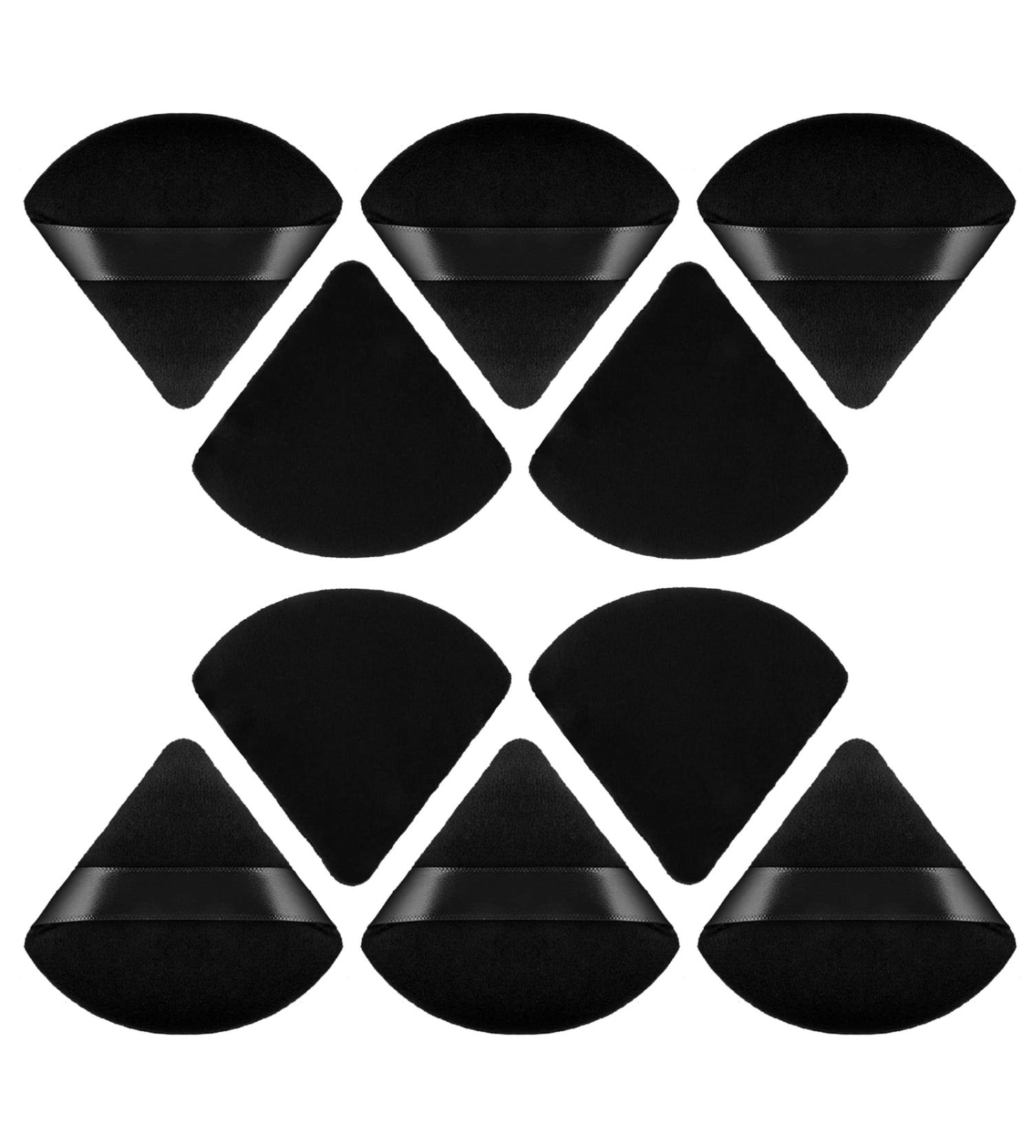 Molain 10Pcs Pure Cotton Triangle Makeup Puff Set - Soft Wedge Shape with Strap for Contouring, Under Eyes and Corners - Black - Buy Online on GoSupps.com