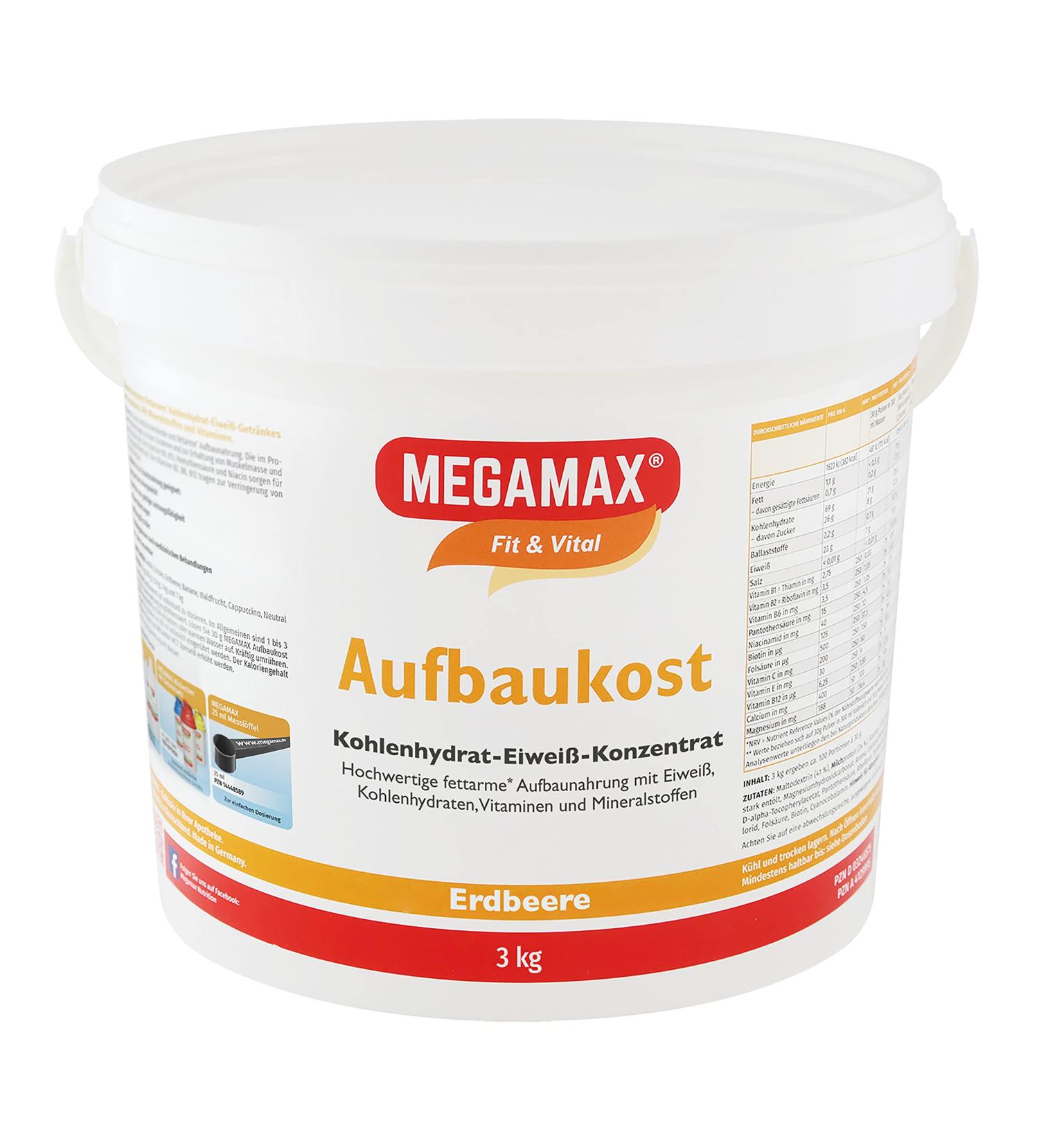 Buy Megamax Strawberry Building Food 3kg - Protein Powder for Muscle Mass & Weight Gain | Strengthening & Low-Fat Drink - Buy Online on GoSupps.com