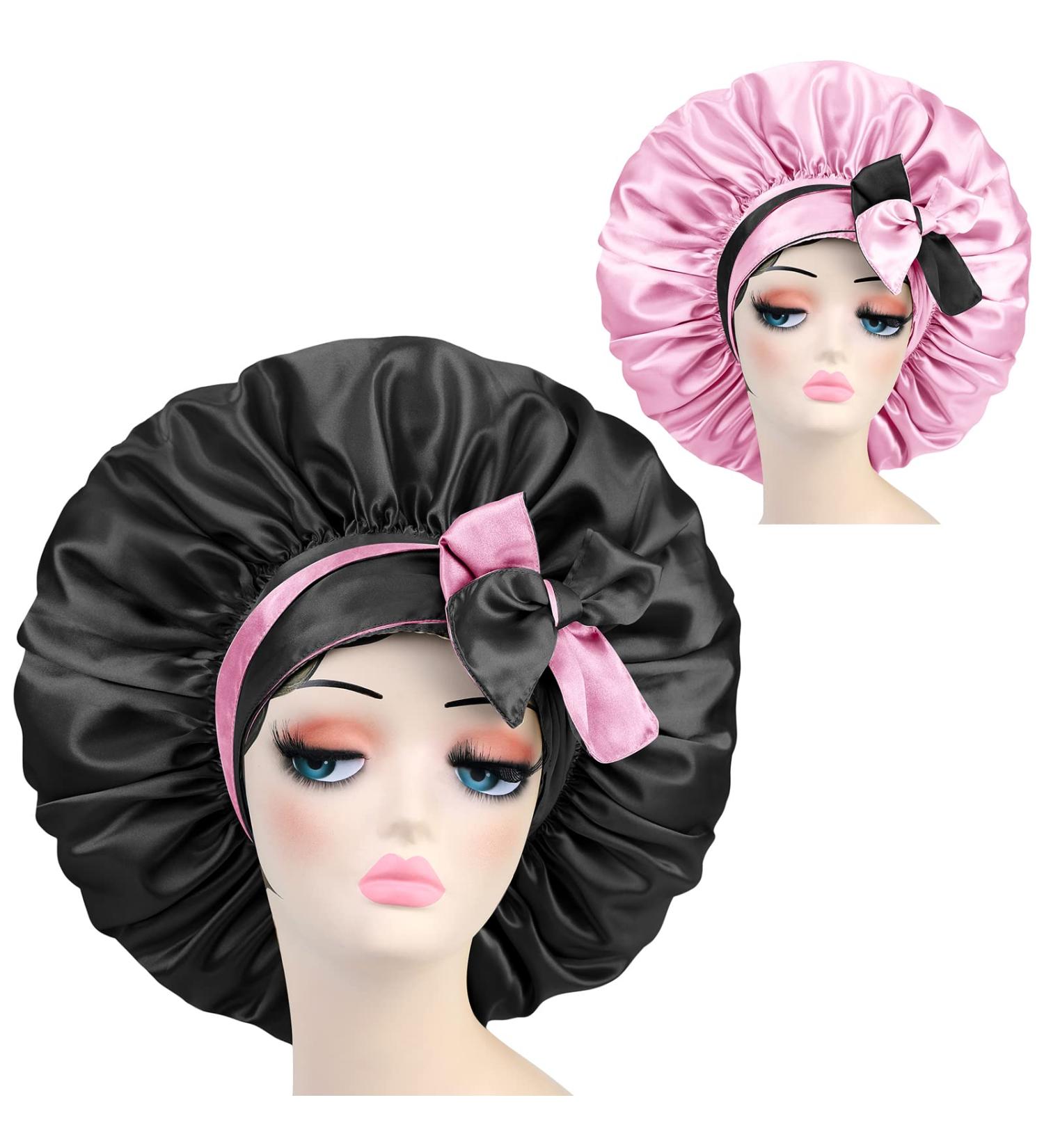 Satin Silk Extra Large Jumbo Adjustable Double Layer Reversible Hair Cap for Women - Pink Black&Pink - Buy Online on GoSupps.com