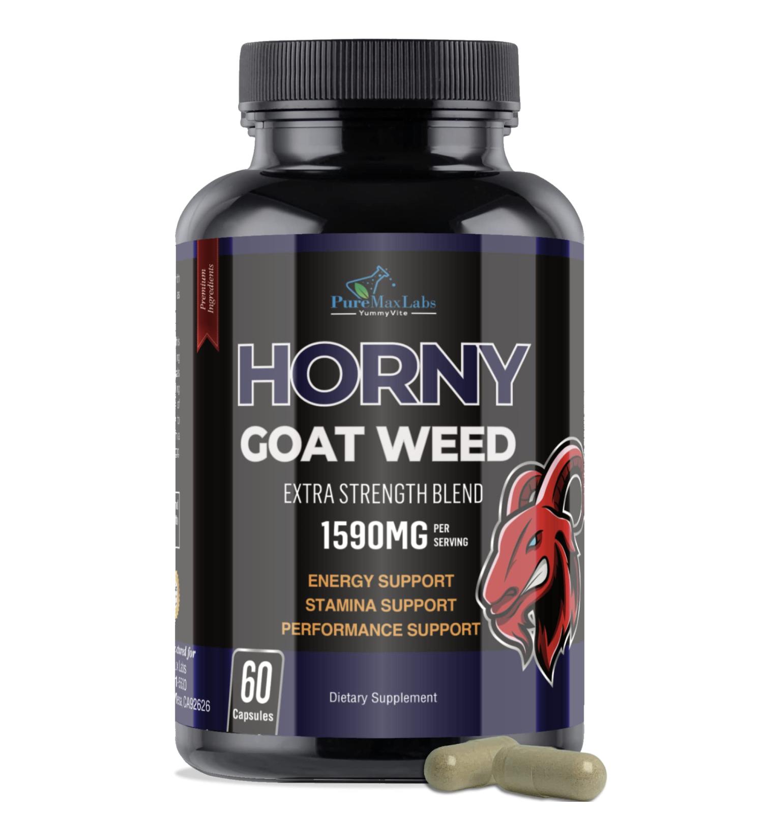Horny Goat Weed Extra Strength with Maca, L-Arginine, Ginseng - 60 Capsules for Desire, Performance, Stamina, and Energy - Buy Online on GoSupps.com