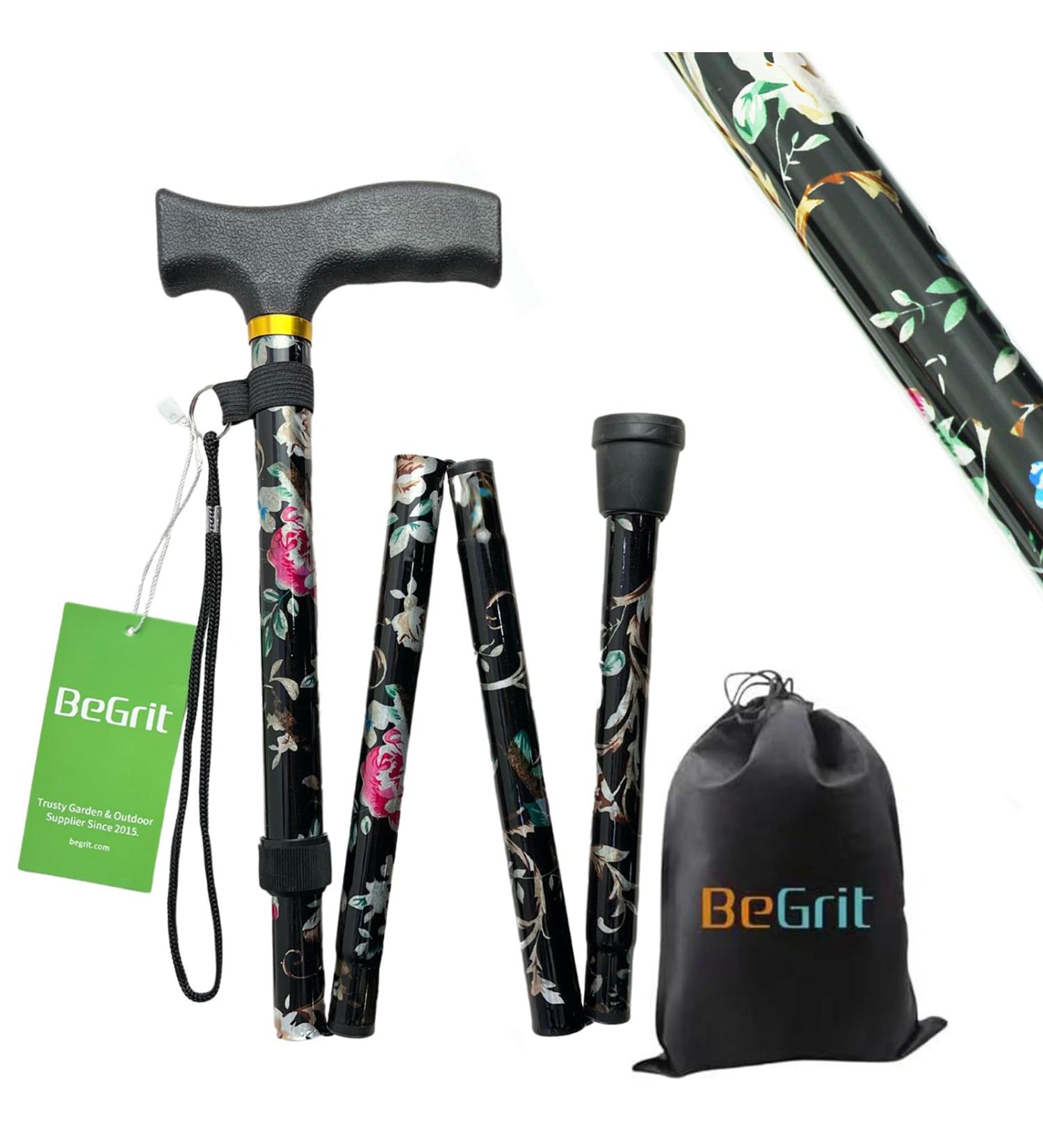 BeGrit Folding Walking Sticks for Women - Adjustable, Lightweight & Durable Mobility Aid with Comfortable Grip - Black - Buy Online on GoSupps.com