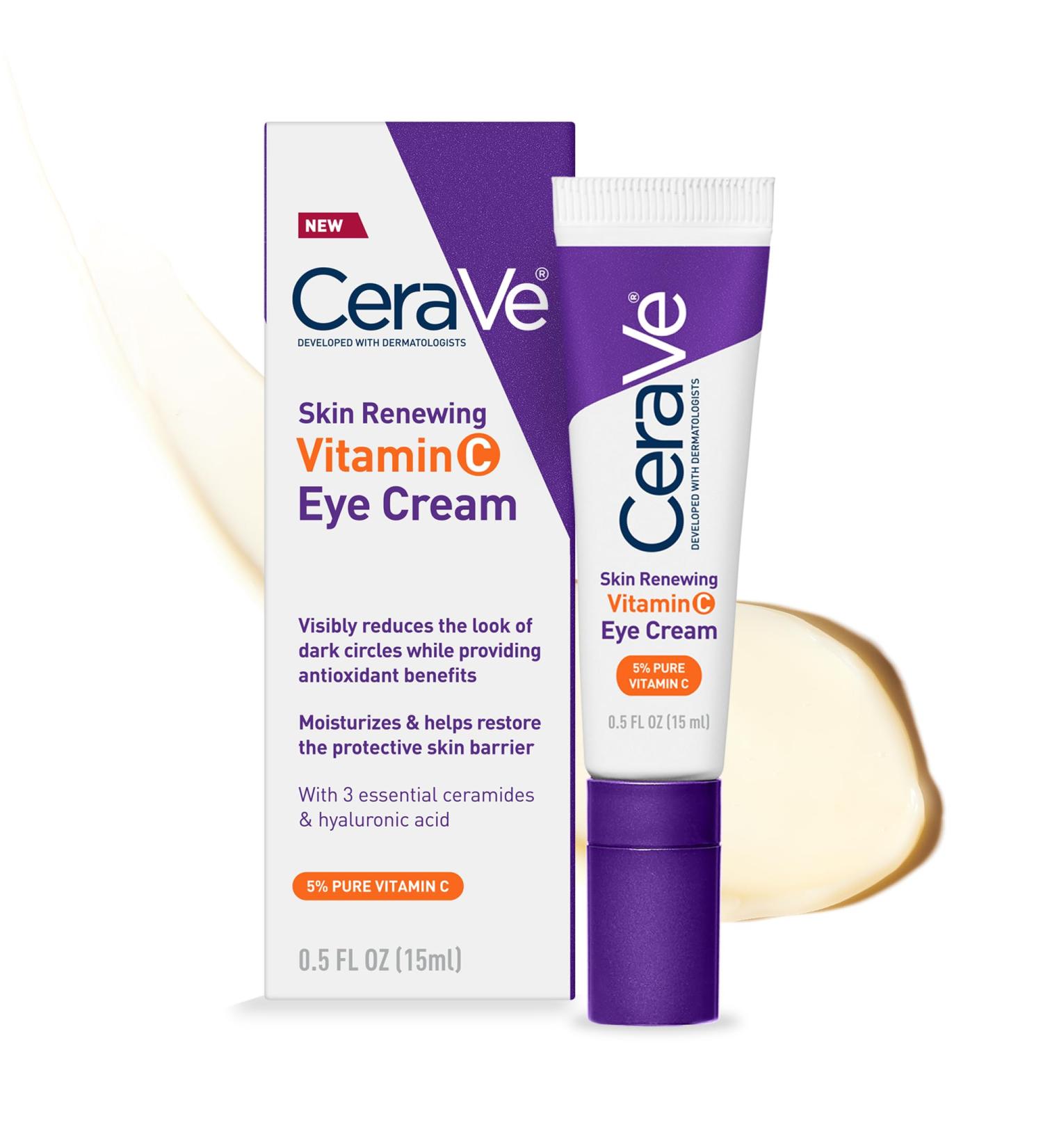 CeraVe Skin Renewing Vitamin C Eye Cream - Reduce Dark Circles & Puffiness | Fragrance-Free Ophthalmologist Tested | 0.5 Fl. Oz - Buy Online on GoSupps.com