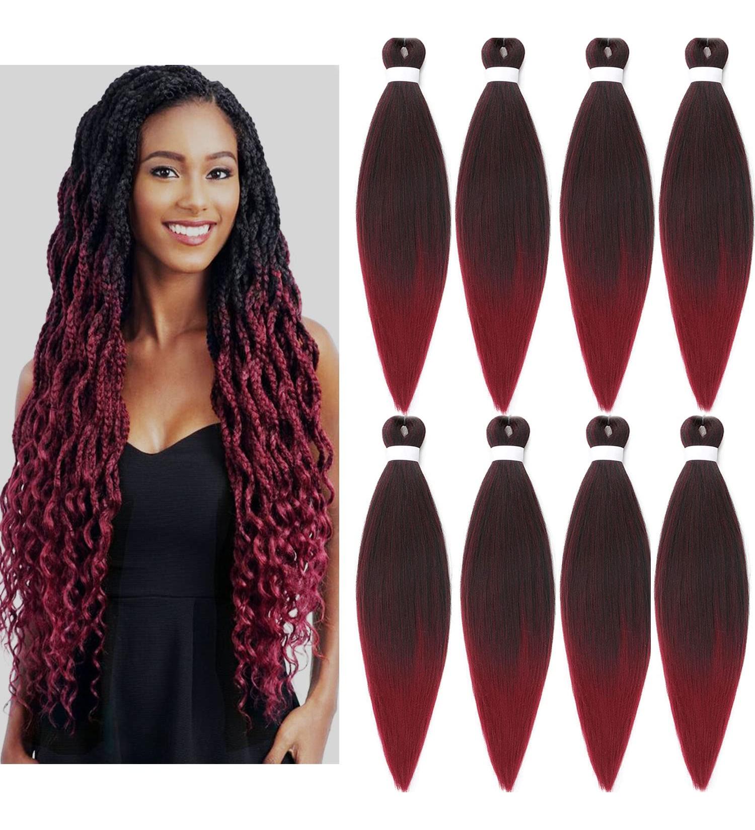 LDMY Pre-Stretched Braiding Hair Extensions - 8PCs 26inch Ombre Burgundy Synthetic Kanekalon Braids | International Shipping Available - Buy Online on GoSupps.com