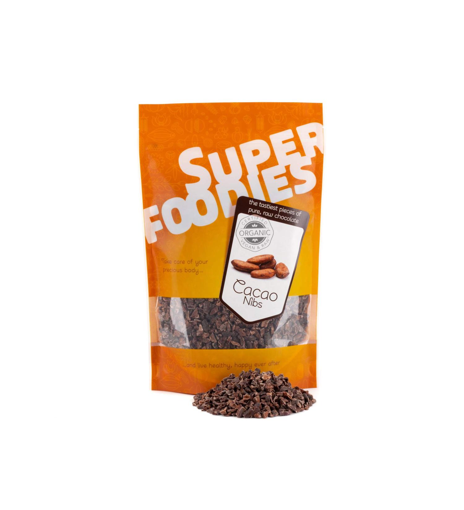 Organic Raw Cocoa Nibs 250g - Premium Criollo Beans from Peru - Non-GMO | Superfoodies - Buy Online on GoSupps.com
