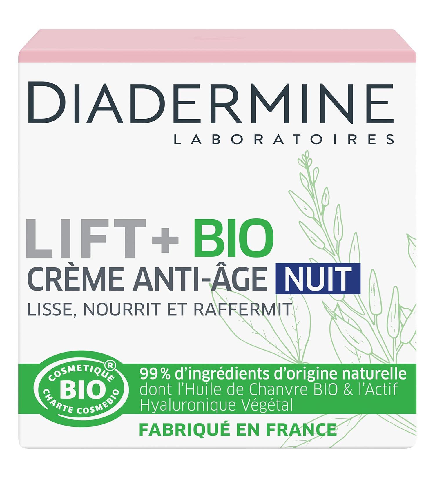 Diadermine - Lift+ Bio - Anti-Aging Night Face Cream - Smoothes Firms and Soothes - 99% ingredients of natural origin - Face Care - Anti-Aging Care - Certified ORGANIC - 50 ml Jar - Buy Online on GoSupps.com