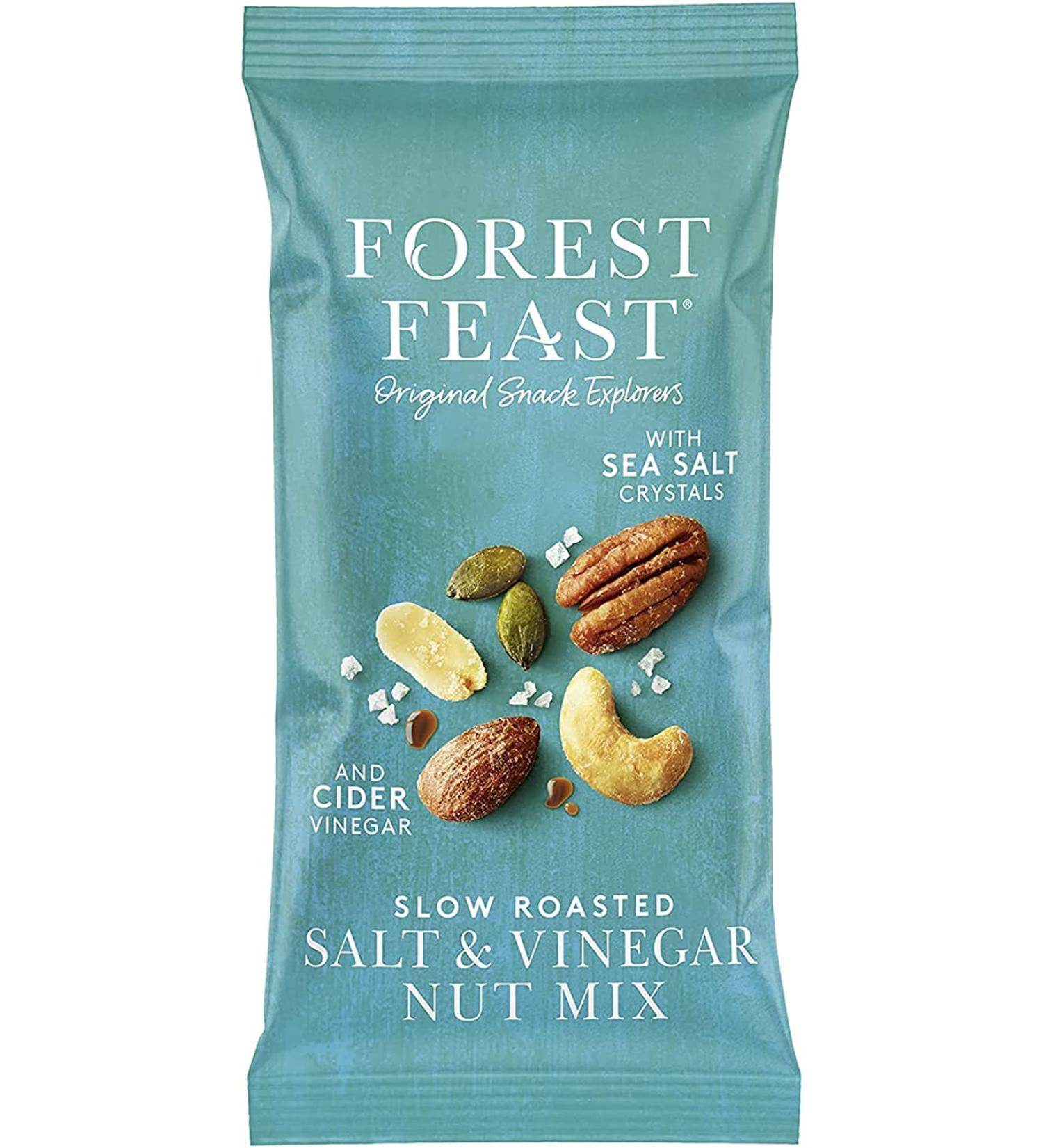 FOREST FEAST Slow Roasted Salt & Vinegar Nut Mix 12 x 40g | Sea Salt & Cider Vinegar Roasted Nut Mix with Cashews Almonds Peanuts Pecans & Pumpkin Seeds | Vegan Snack - Buy Online on GoSupps.com