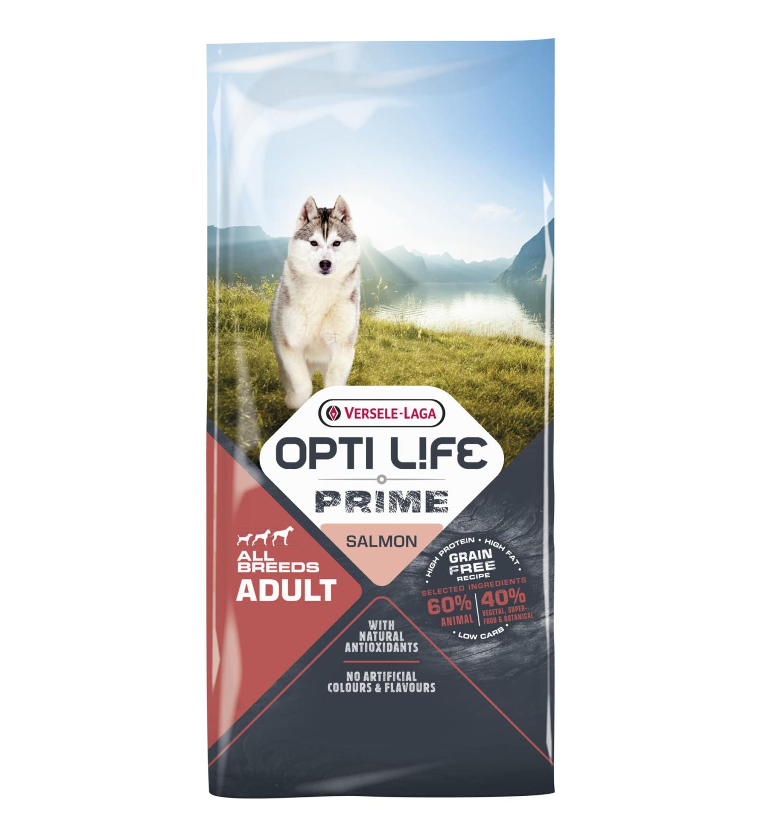 VERSELE-LAGA - Opti Life Prime Adult Salmon - Salmon - Dog Food for All Breeds - Grain Free - 12.5kg - Buy Online on GoSupps.com