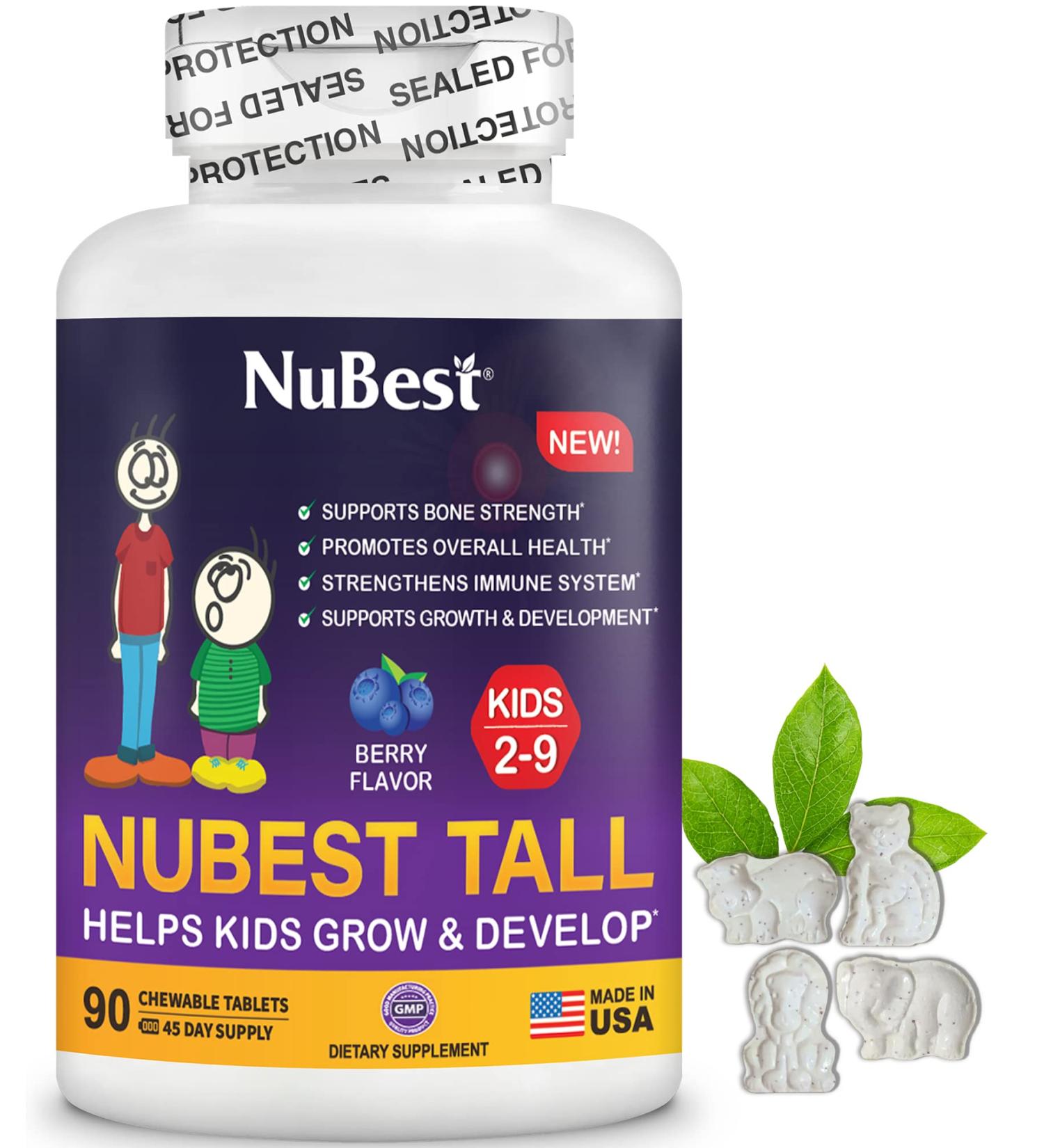 NuBest Tall Kids Chewable Multivitamins & Minerals for Kids Ages 2-9 | Immunity & Bone Strength Support | Fun Animal Shapes | 90 Berry Tablets - Buy Online on GoSupps.com