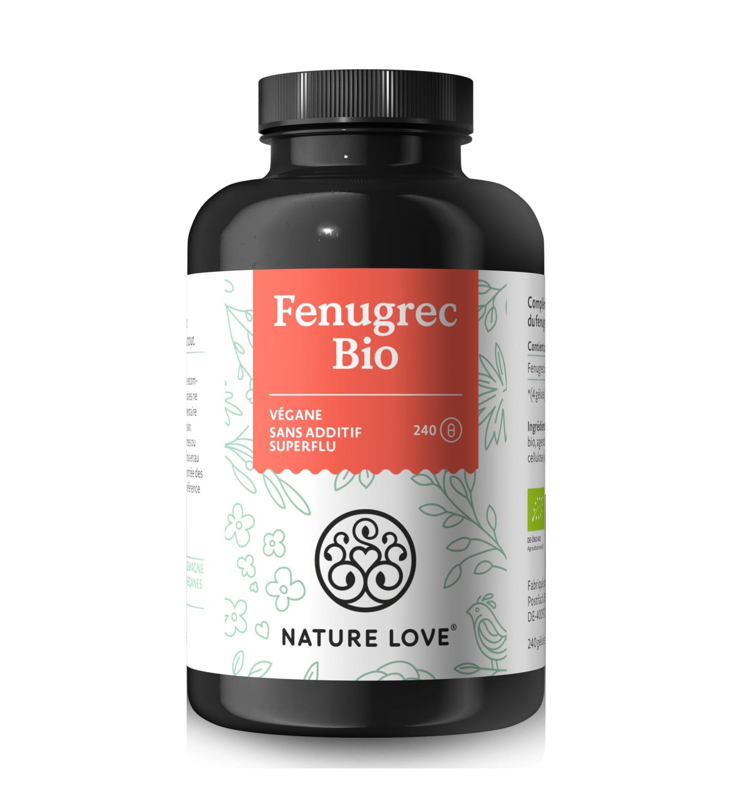 NATURE LOVE Fenugreek Bio - 240 vegan capsules - highly dosed at 2600mg per daily dose (650mg/capsule) - certified organic - laboratory tested without unwanted additives produced in Germany - Buy Online on GoSupps.com
