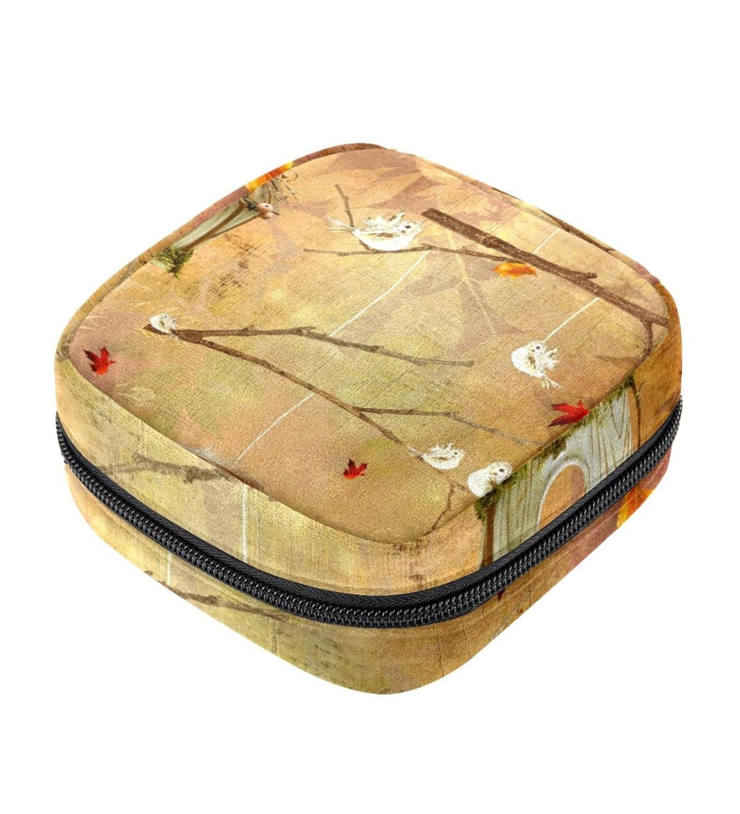 Menstruation Pad Bag with Zipper - Stylish Women's Napkin & Tampon Bag | Autumn Leaves Design - Buy Online on GoSupps.com