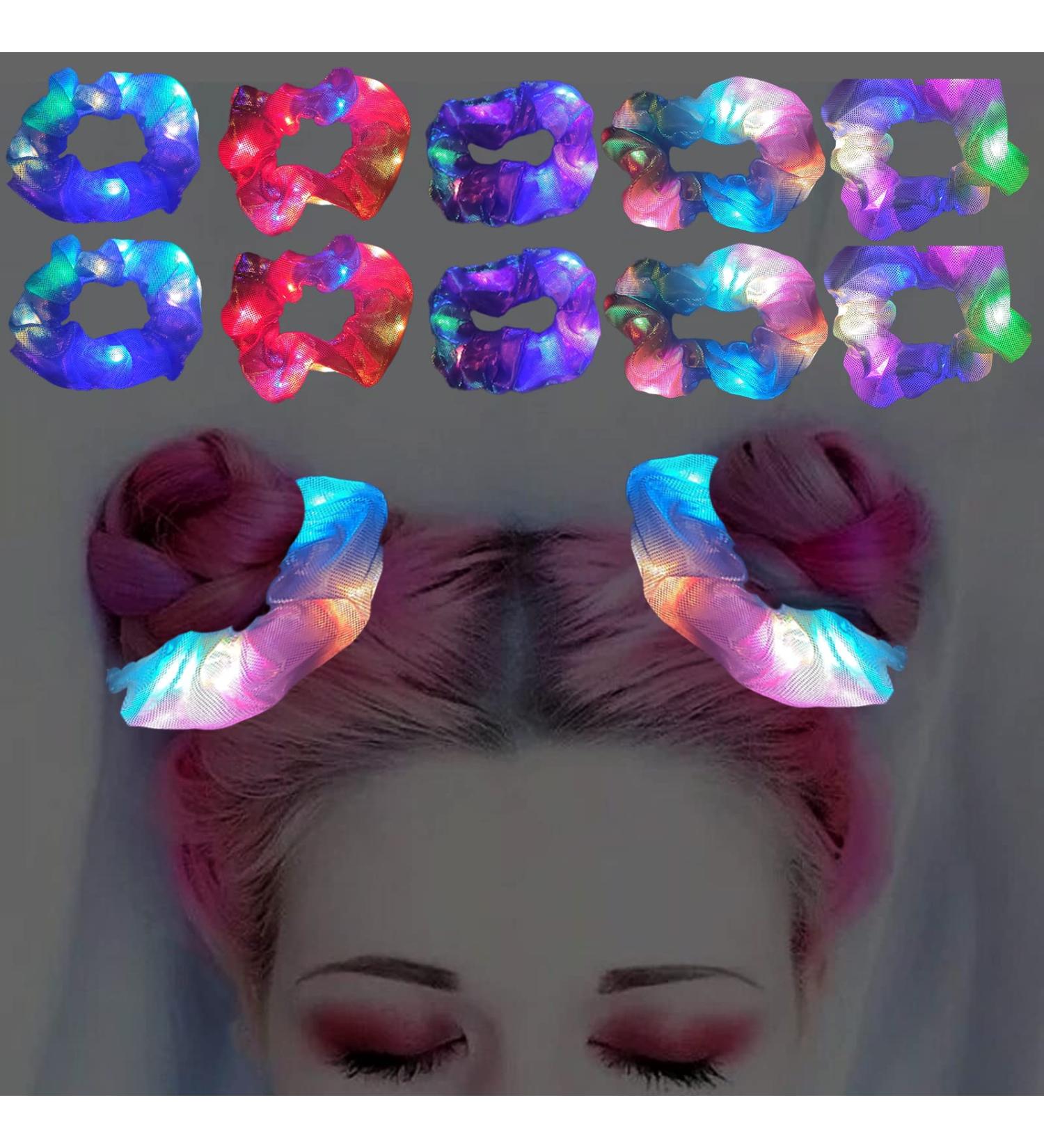 10 Pcs LED Light Up Hair Scrunchies for Girls - Neon Satin Hair Ties Accessories - Glow in the Dark Party Supplies - Buy Online on GoSupps.com