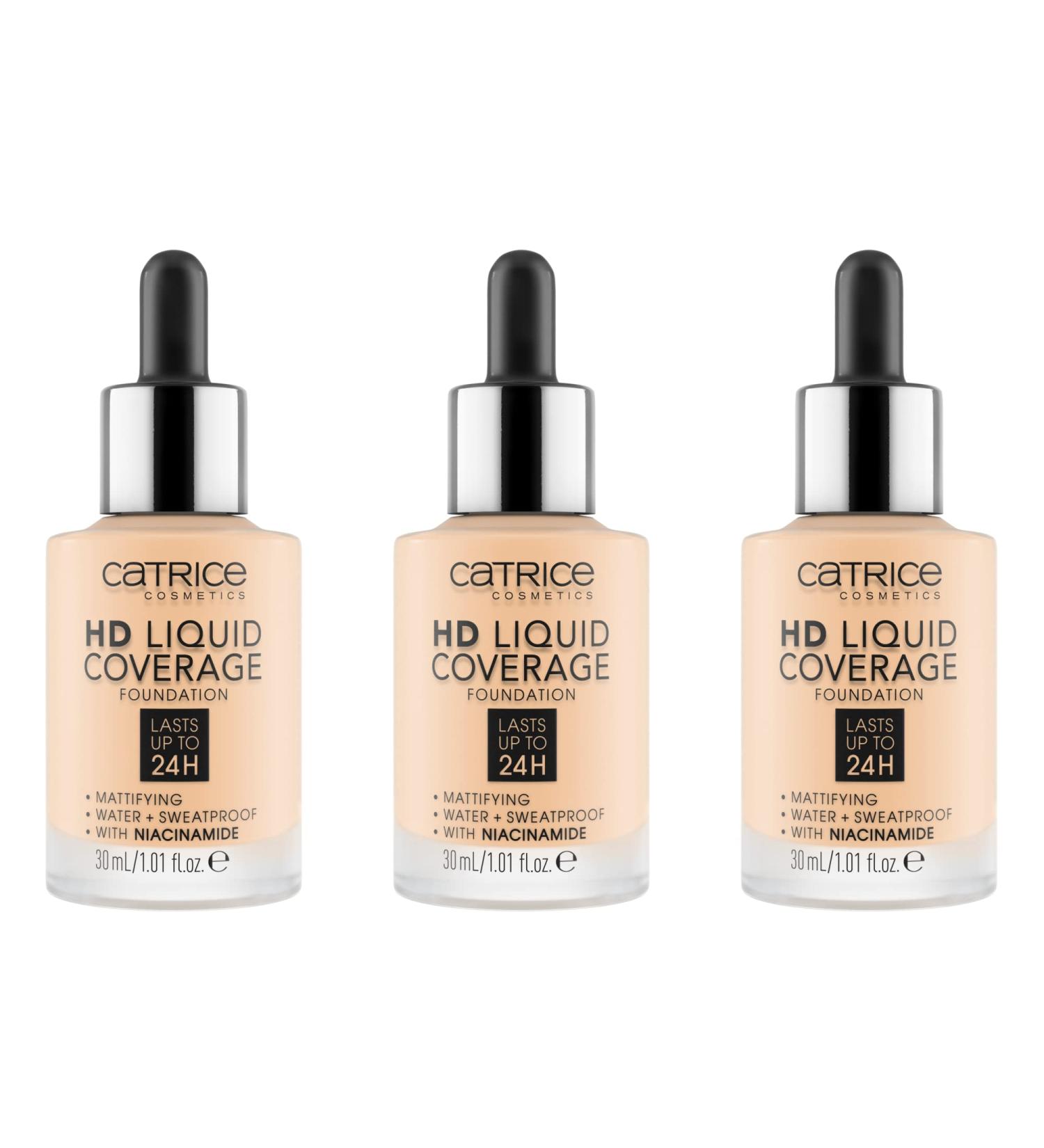  Catrice Catrice HD Liquid Coverage Foundation Make Up 24 Hour Foundation Water & Sweat Resistant Second Skin Effect No.002 Porcelain Beige Nude Matte Vegan Oil Free 3 x 30ml - Buy Online on GoSupps.com
