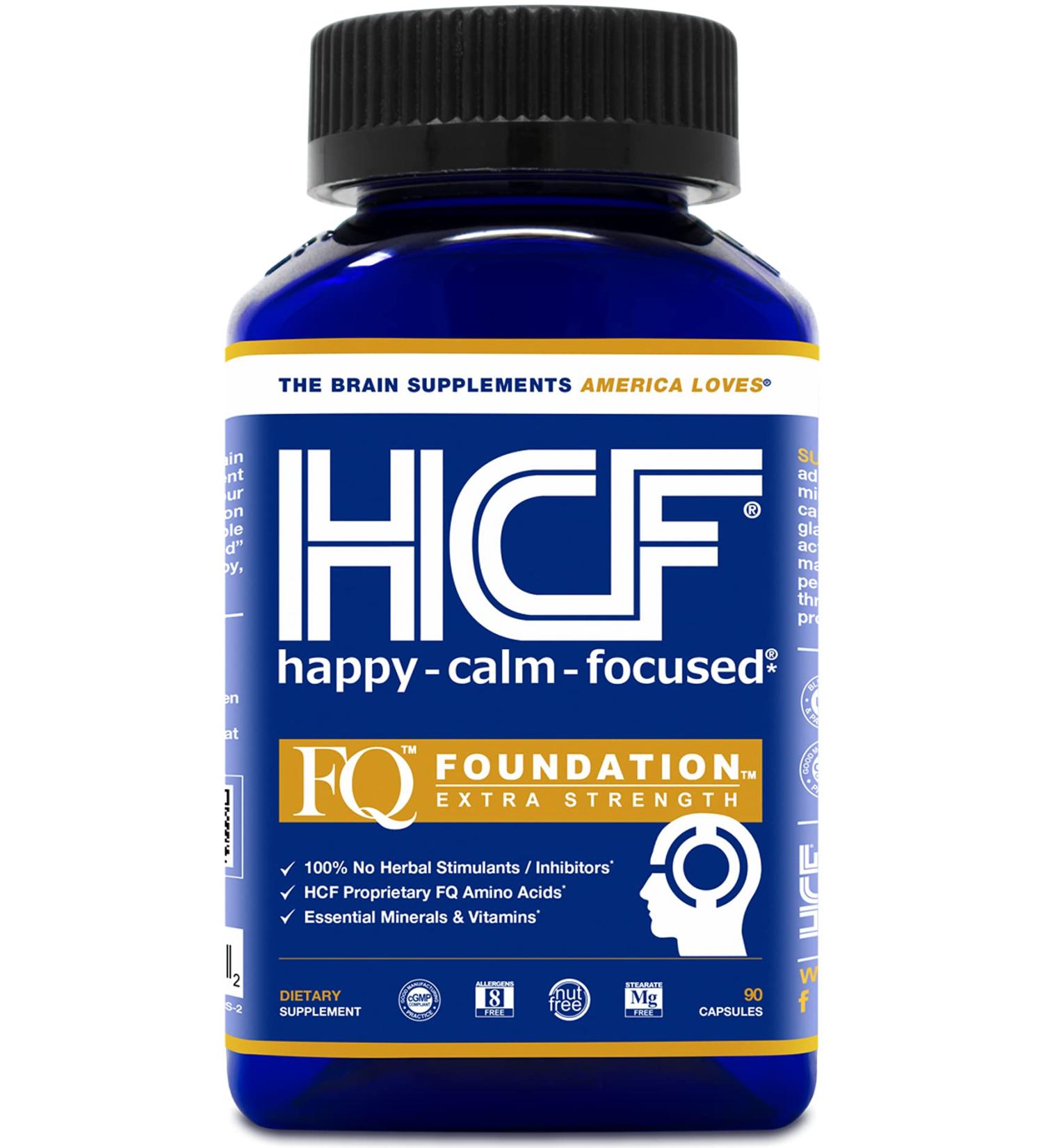 HCF Happy Calm & Focused - Brain Focus & Mood Supplement (90 Count) - Non-GMO - FQ Foundation Amino Acids & Vitamins - Buy Online on GoSupps.com
