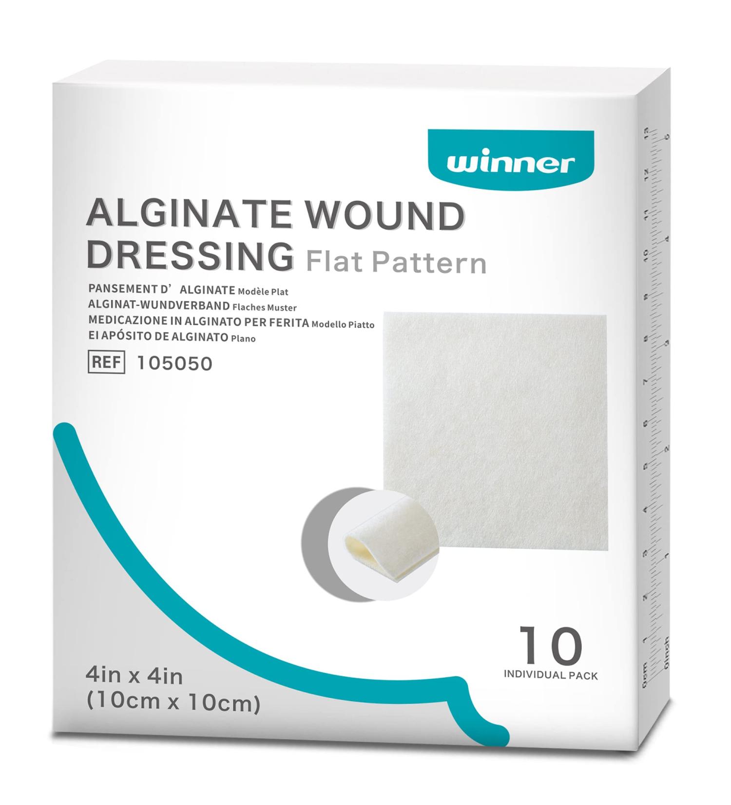 Winner Medical Calcium Alginate Wound Dressing Pads 4'' x 4'' - Box of 10 | Sterile, Antimicrobial, Highly Absorbent | Non-Stick, Flexible & Gentle - Faster Healing - Buy Online on GoSupps.com