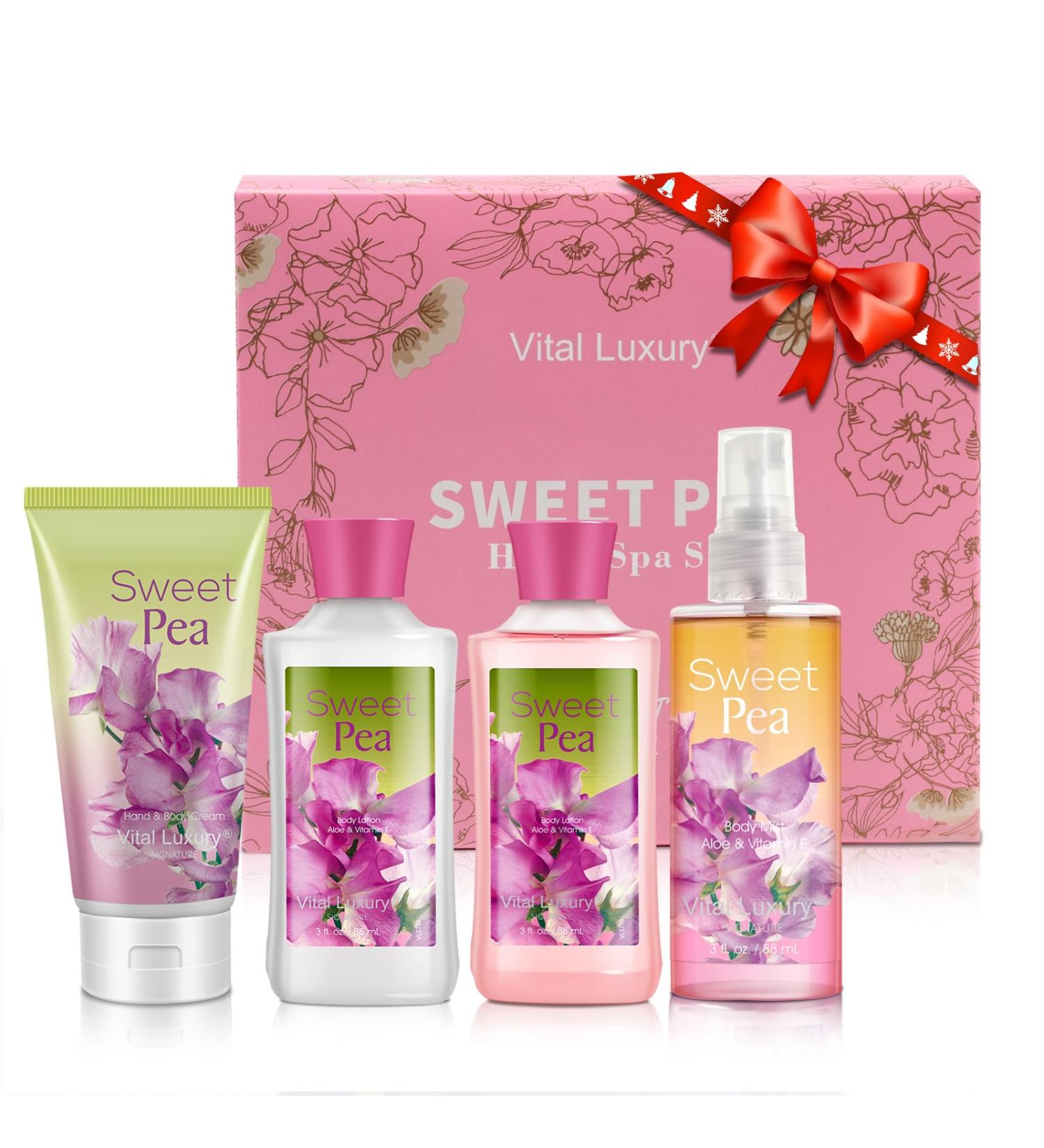 Sweet Pea Bath & Body Kit | 3 Fl Oz Skincare Gift Set | Body Lotion Shower Gel & Fragrance Mist | Perfect for Halloween & Christmas Gifts for Him & Her - Buy Online on GoSupps.com