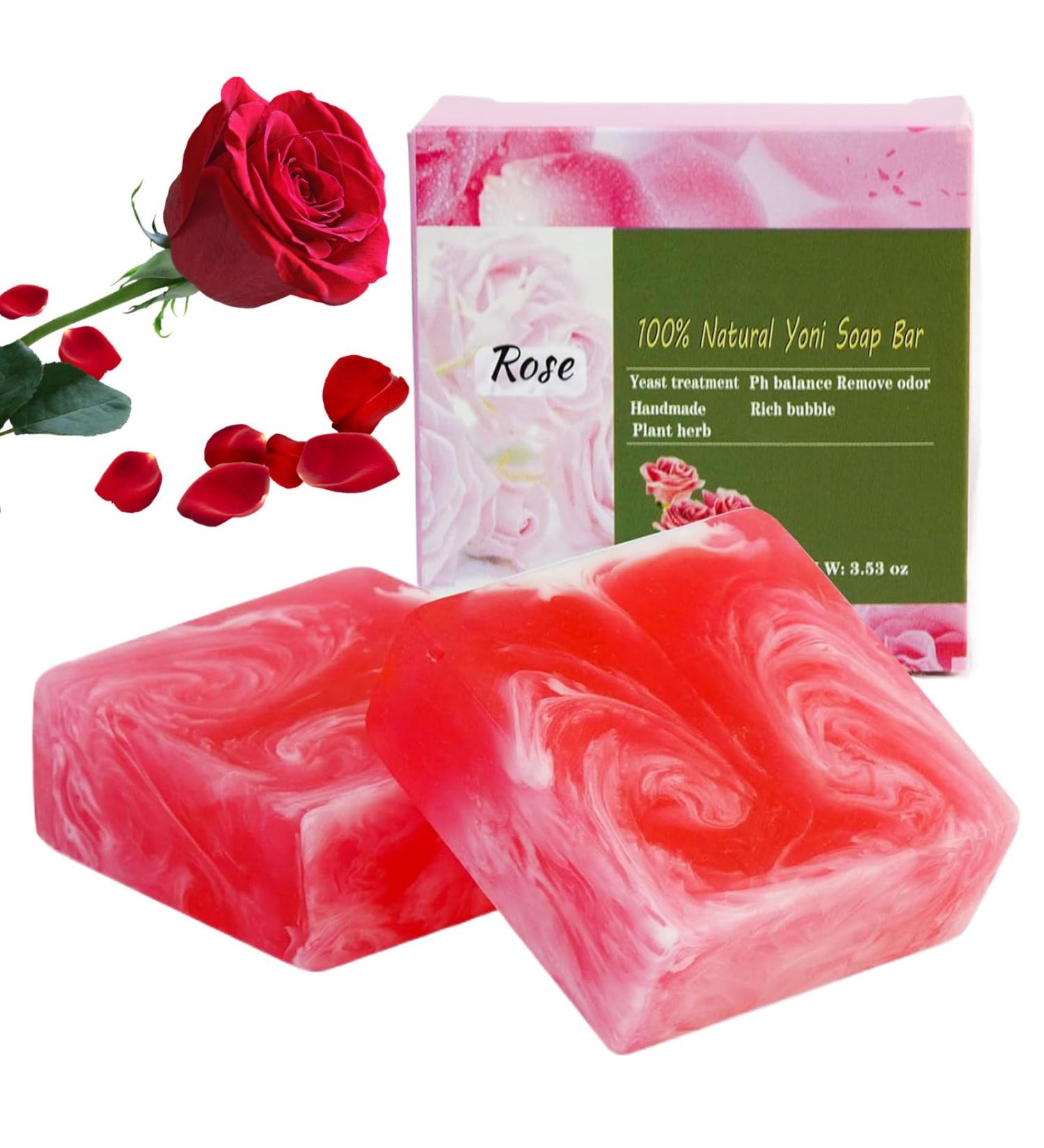 Yoni Soap - 2Pcs Yoni Bar Soap for Women | Natural Moisturizing Feminine Wash | Rose Scent | 100g Odor Eliminator - Buy Online on GoSupps.com