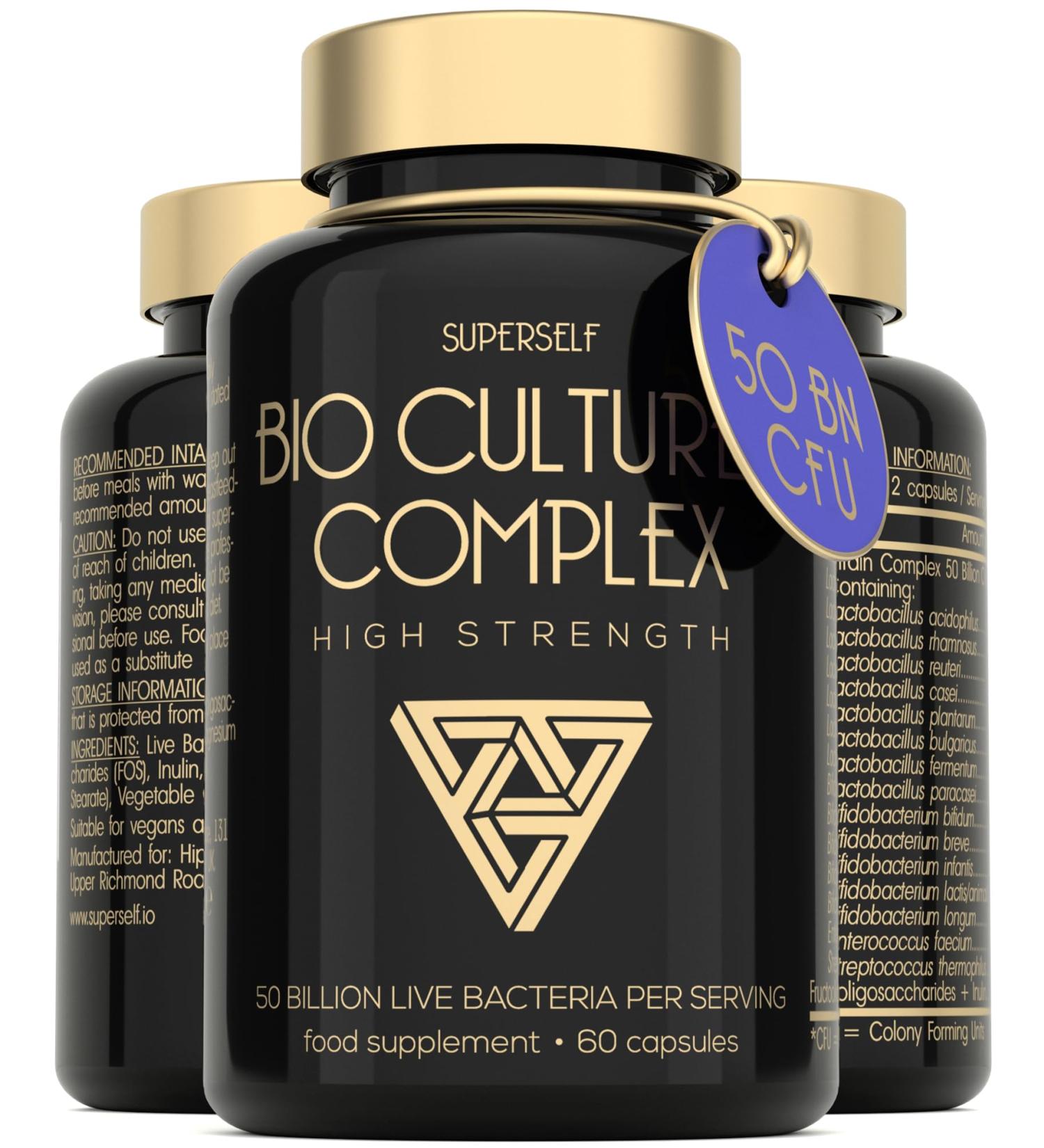 Probiotics Complex 50 Billion CFU - Bio Cultures Probiotics for Gut Health - Vegan Probiotic Supplements for Women Men Adults - 60 Acid-Resistant Capsules - 15 Strains with Prebiotics & Acidophilus - Buy Online on GoSupps.com
