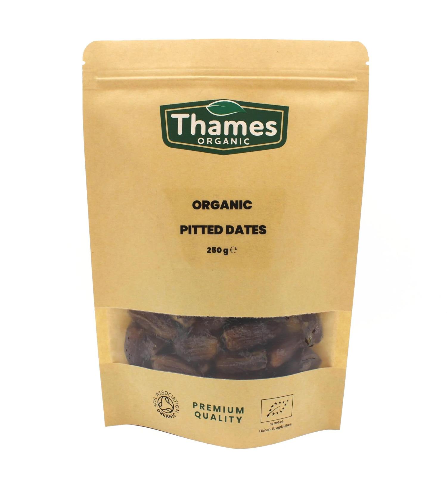 Organic Dried Pitted Dates - Raw Vegan GMO-Free - No Additives or Preservatives High Fibre Certified Organic - Nutritious Delicious and Convenient - Thames Organic 250g - Buy Online on GoSupps.com