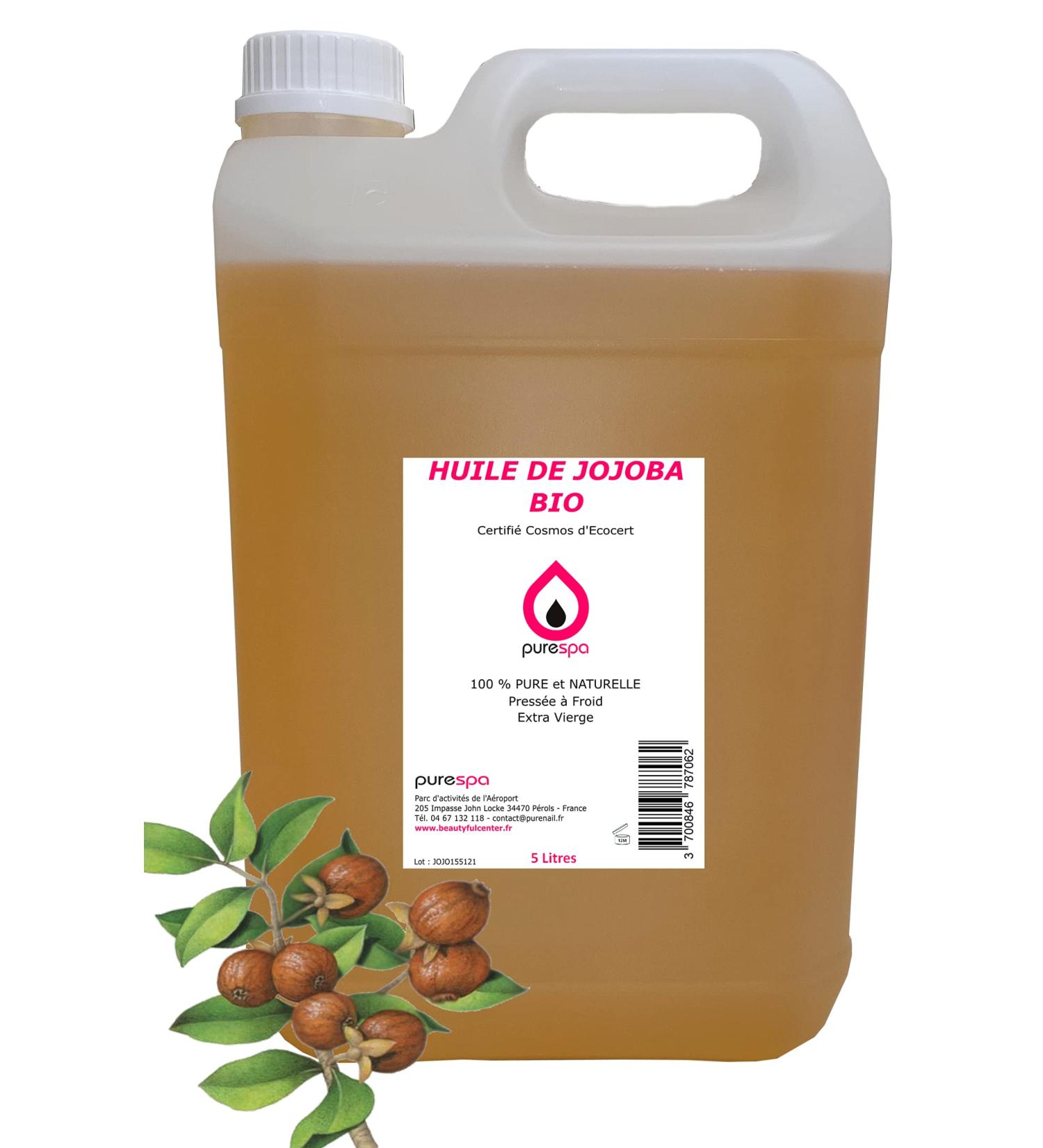 Purespa | Organic Jojoba Oil | 5 Liters | 100% Pure | Natural | Cold Pressed | Extra Virgin | Ecocert Cosmos Certified | Face | Bodysuit | Hair | Beard | Nails | Jojoba Oil