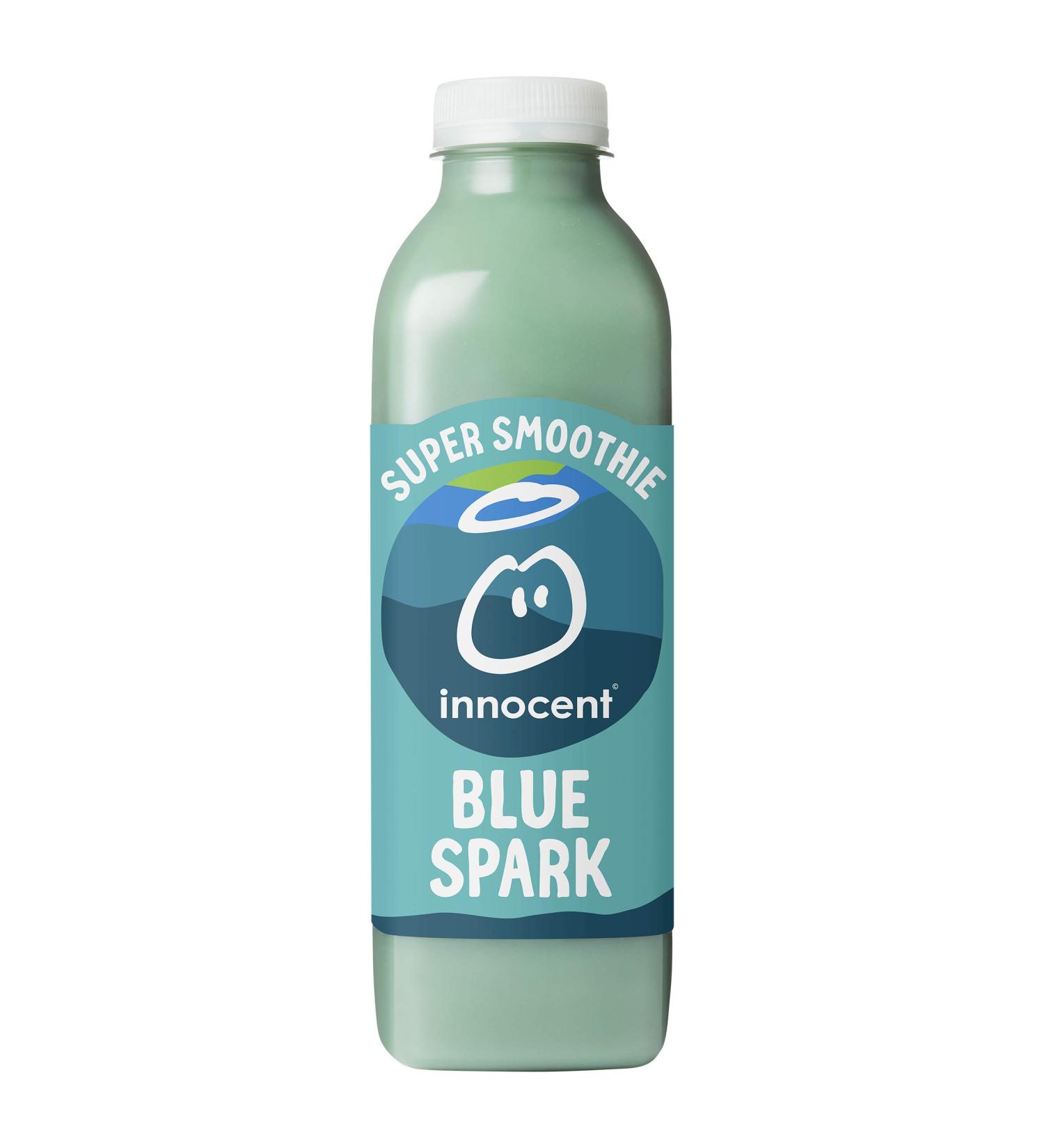 Innocent Super Smoothie Blue Spark Mandarin And Carrot 750ml 100 Percent Recyclable Bottle - Made From Nothing But Juicy Fruit Some Veg Spirulina And Vitamins We Never Ever Add Sugar Banana Coconut Water 750.00 ml (Pack of 1) - Buy Online on GoSupps.com