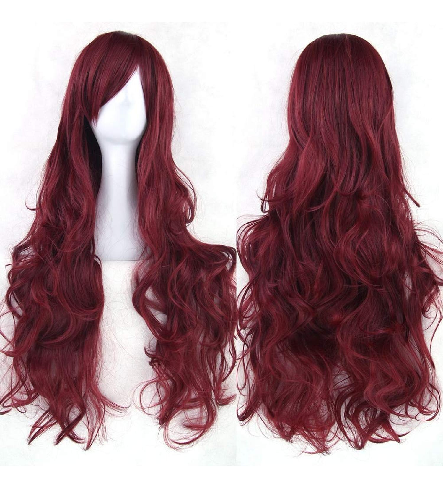 LFMDJF 20colors Long Curly Hair Orange Brown Wigs Heat Resistant Synthetic Hair Accessories Party Wig for Women 32inches Bug T1B/613