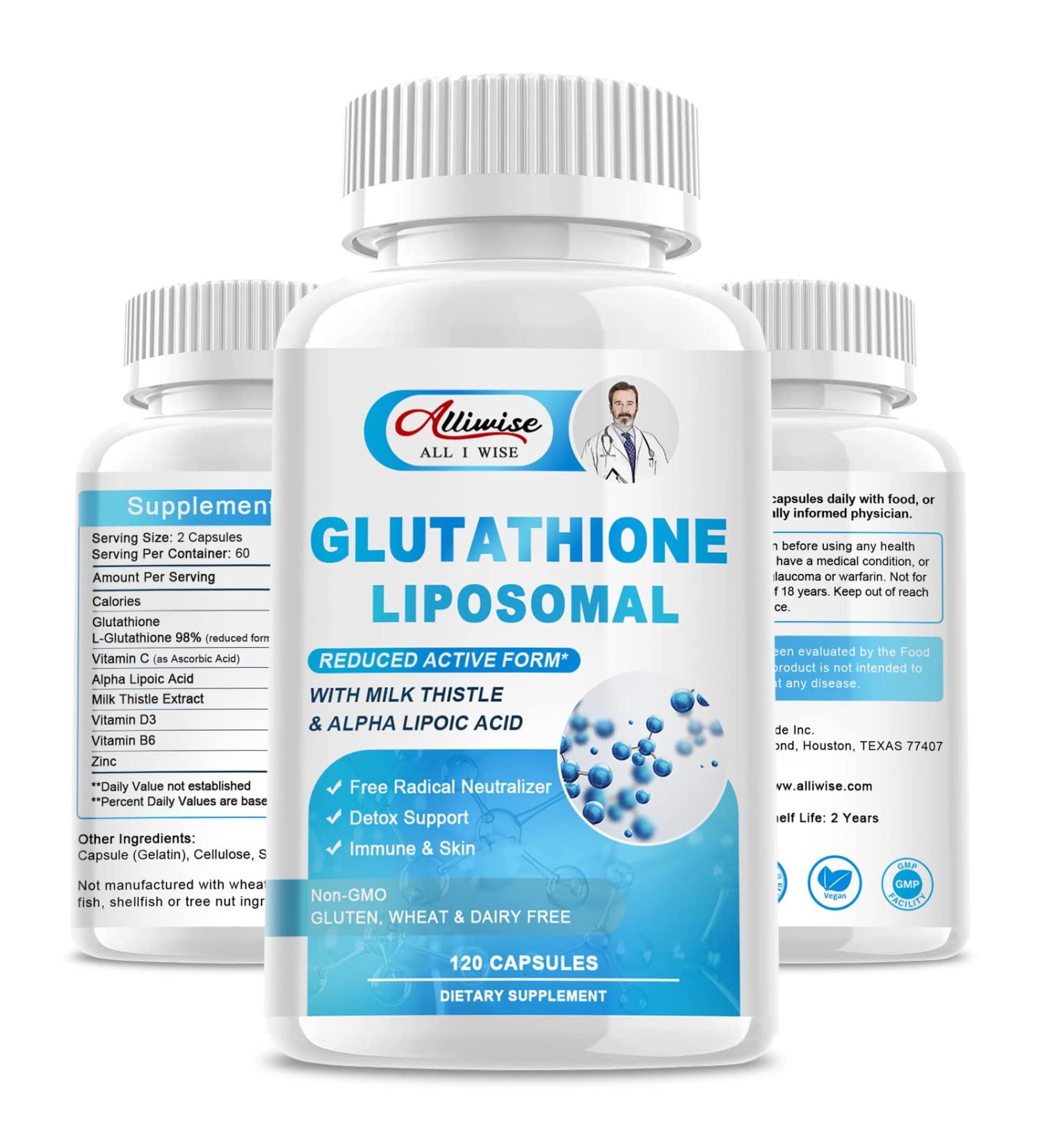 Liposomal Glutathione 1000mg Supplement with Milk Thistle & Vitamin C - Immune Liver & Skin Health Support - Buy Online on GoSupps.com