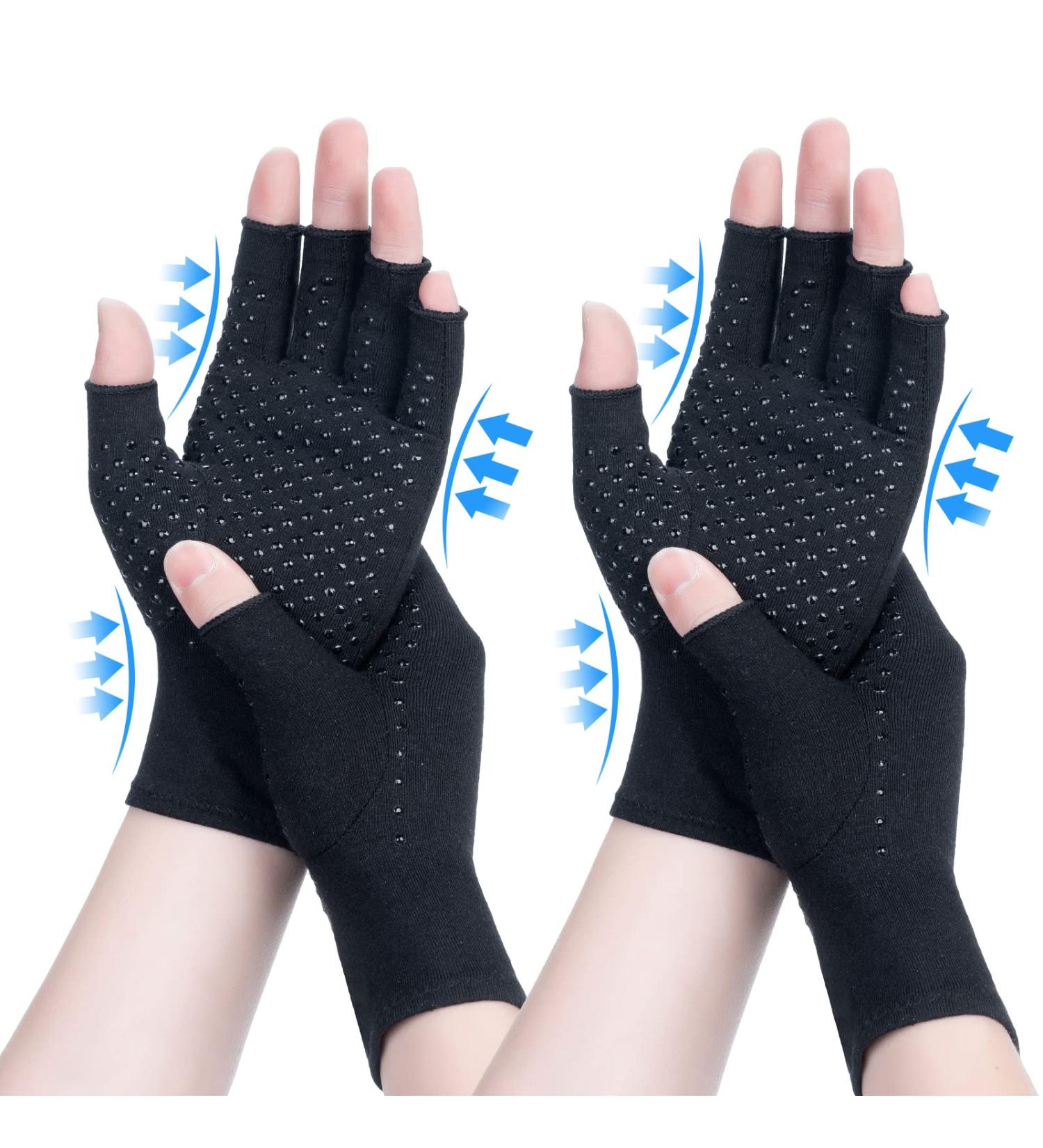 Arthritis Compression Gloves - 2 Pairs for Men & Women, Relieve Rheumatoid & Osteoarthritis Pain, Carpal Tunnel Support, Anti-Slip Design - Medium Black - Buy Online on GoSupps.com