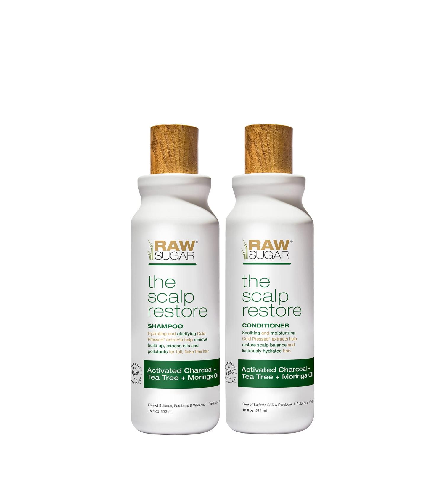 Raw Sugar Scalp Restore Hair Care Bundle - Tea Tree Shampoo & Conditioner Set with Activated Charcoal & Moringa Oil | Sulfate & Paraben Free - Buy Online on GoSupps.com