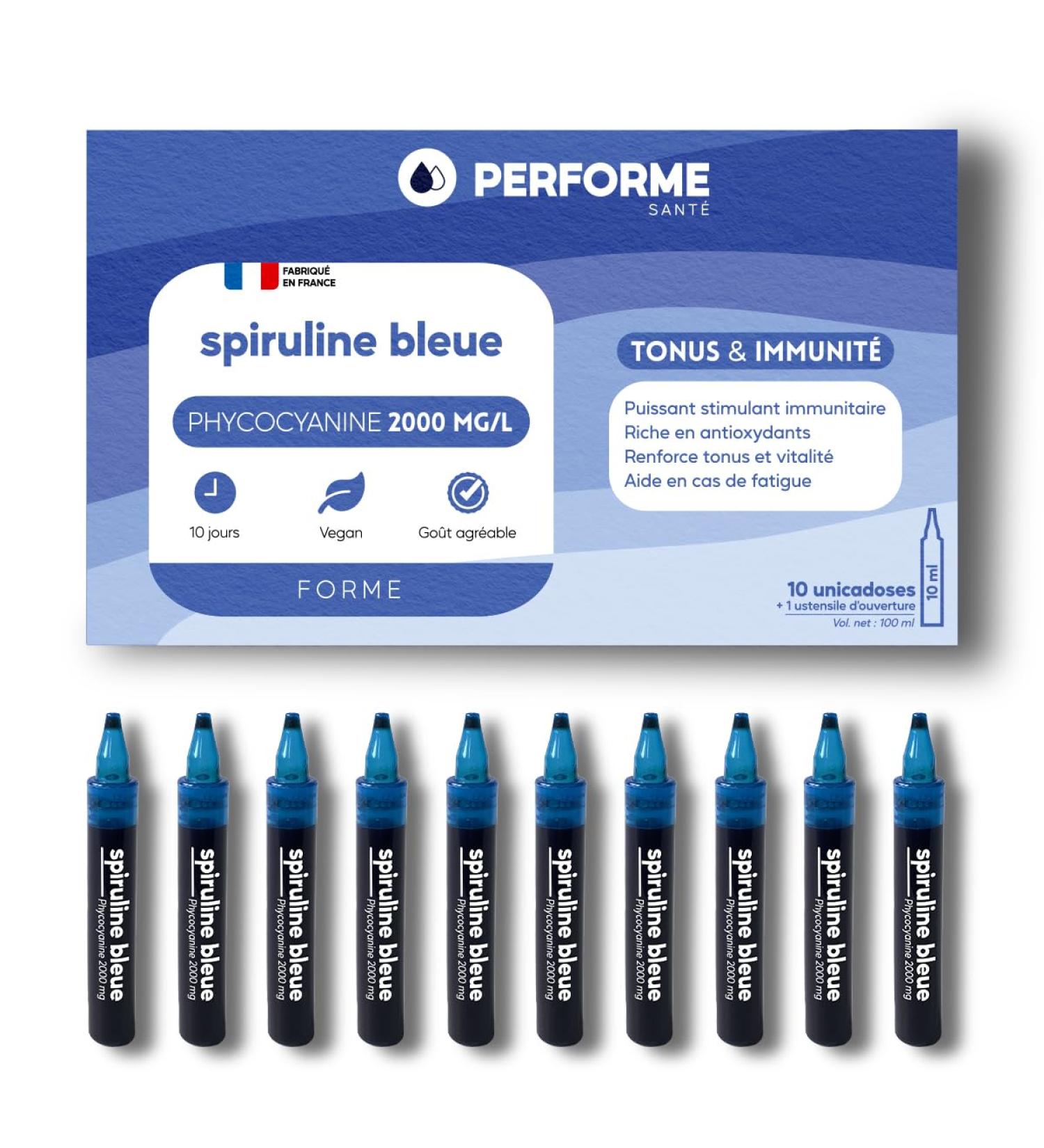 French Phycocyanin - Blue Spirulina Concentrated at 2000 mg/l - Reduces Fatigue and Strengthens Tone - 10 Day Cure - 100% Natural PERFORME - Buy Online on GoSupps.com