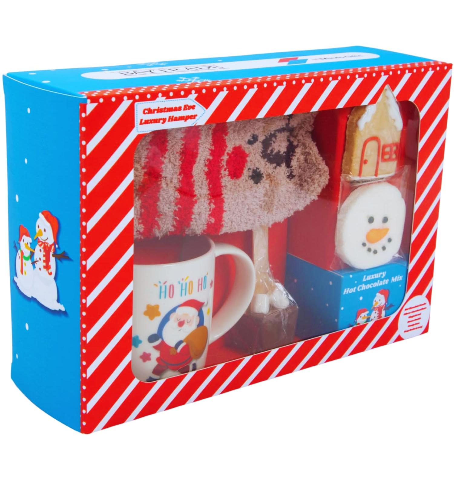 Christmas Eve box for Kids Adults - Luxury Hot Chocolate Hamper -Red and White Candy Canes Santa Mug Gingerbread Man Instant Hot Chocolate Powder Warm Socks Toppers Stirrer - Xmas Gifts Boy Girl - Buy Online on GoSupps.com