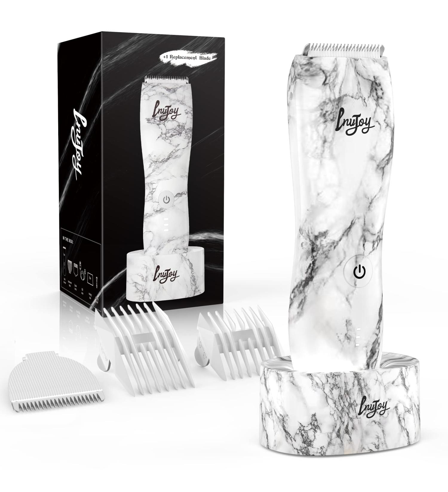 INVJOY Waterproof Body Hair Trimmer for Men - Electric Pubic Hair Shaver & Groomer with Replacement Blade - Marble Pattern White - Buy Online on GoSupps.com