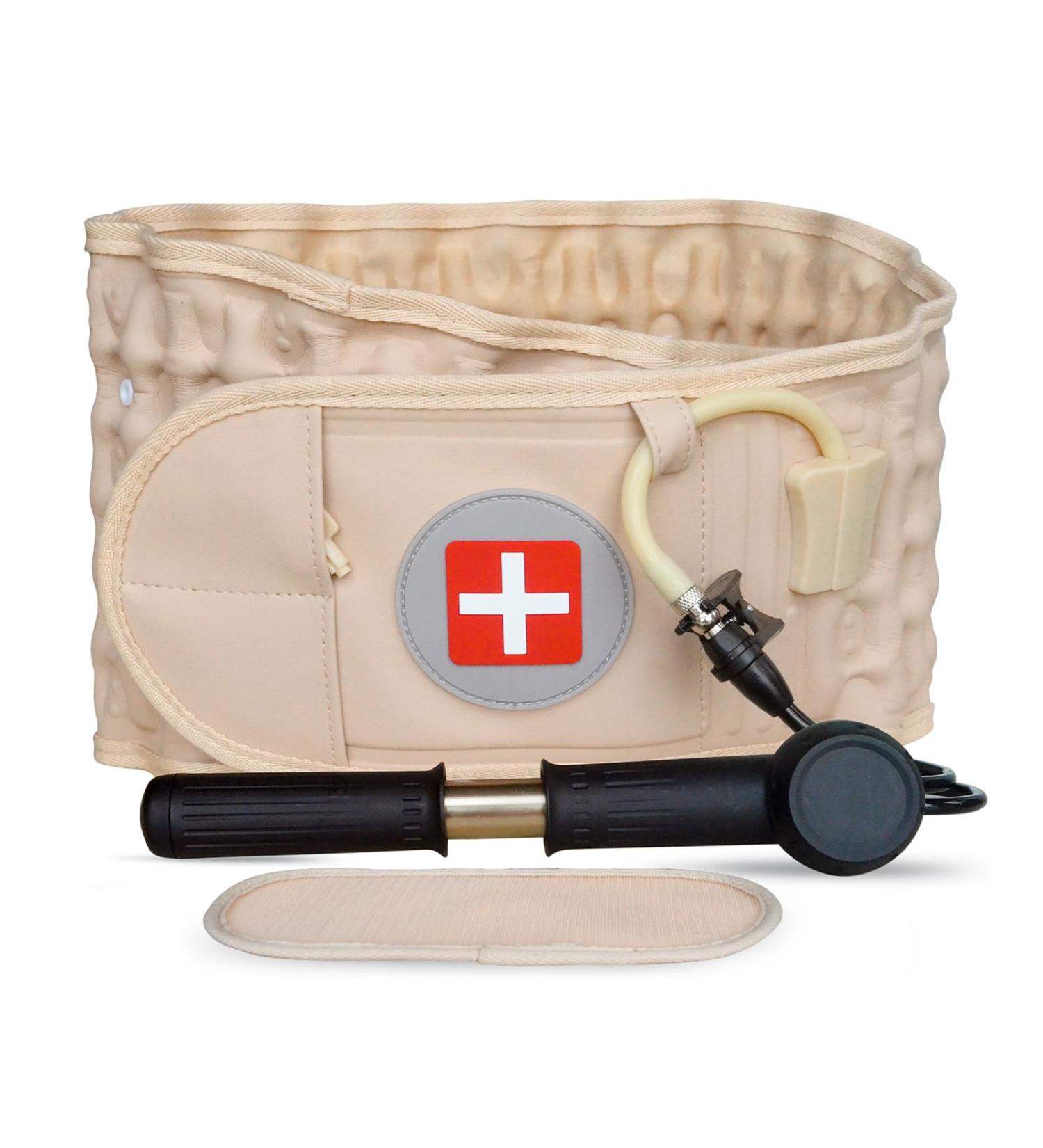 Decompression Back Belt | Spinal Air Traction for Lower Back Pain Relief | Adjustable 29-49 Inches | Beige - Buy Online on GoSupps.com
