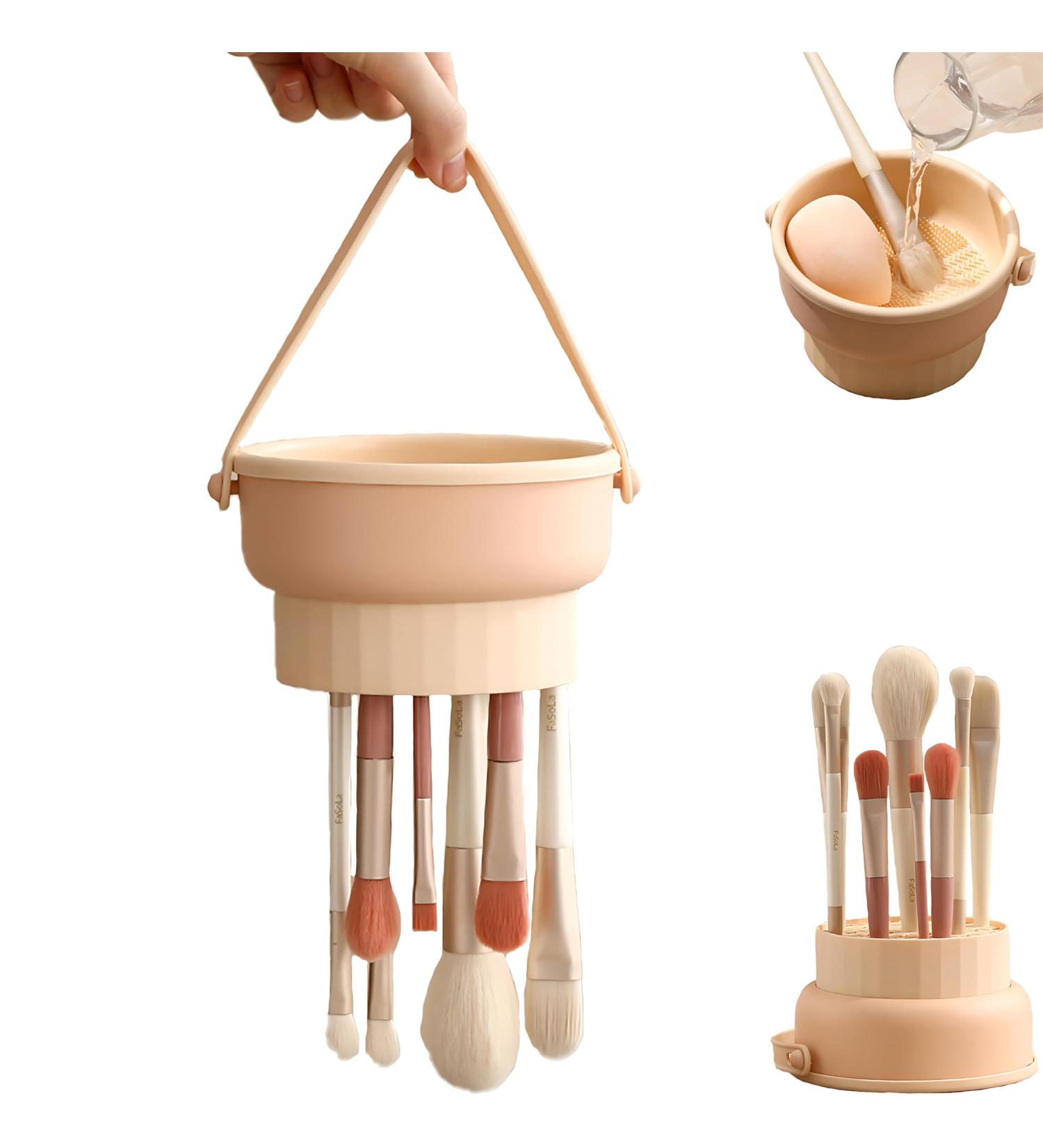 3-in-1 Silicone Makeup Brush Cleaning Mat | Drying Holder & Scrubber Tool | Cosmetic Brush Cleaner & Storage Stand - Orange - Buy Online on GoSupps.com