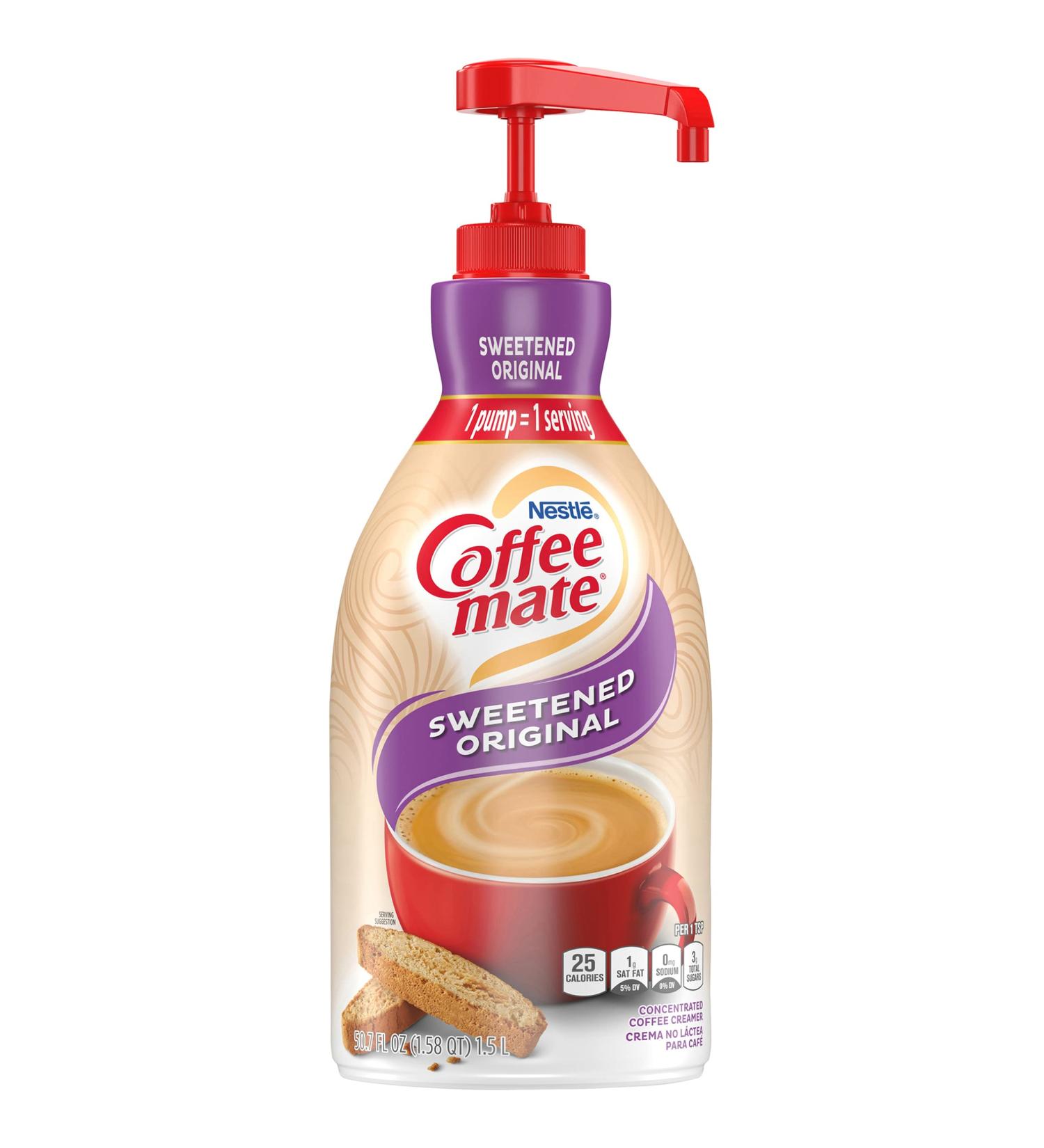 Nestle Coffee mate Sweetened Original Liquid Coffee Creamer Pump Bottle 50.7oz - Non-Dairy, No Refrigeration Needed - Buy Online on GoSupps.com