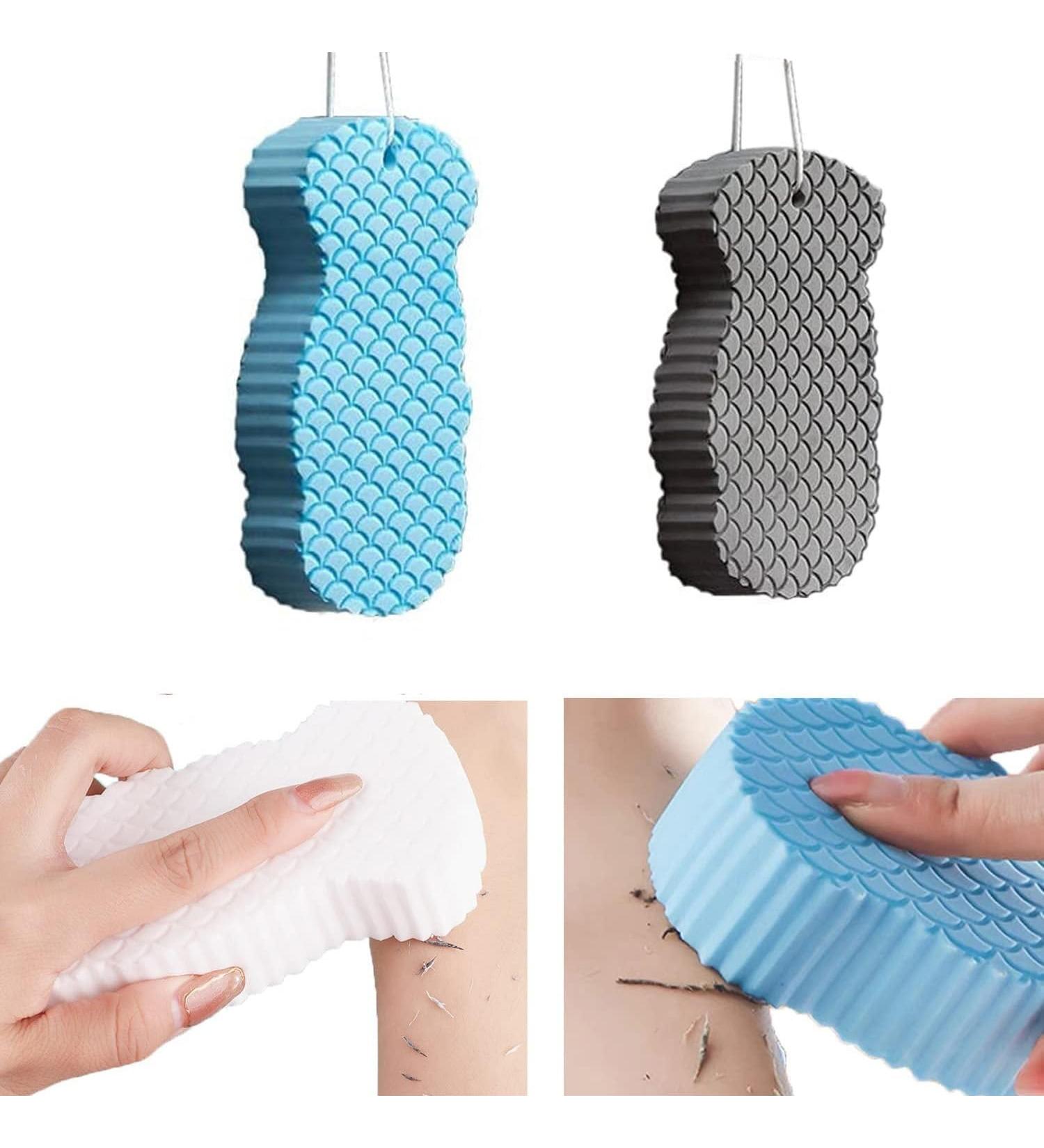 Super Soft Exfoliating Bath Sponge - Korean Skin Scrubber Exfoliator 3D Design (Blue & Gray) for Glowing Skin - International Shipping Available - Buy Online on GoSupps.com