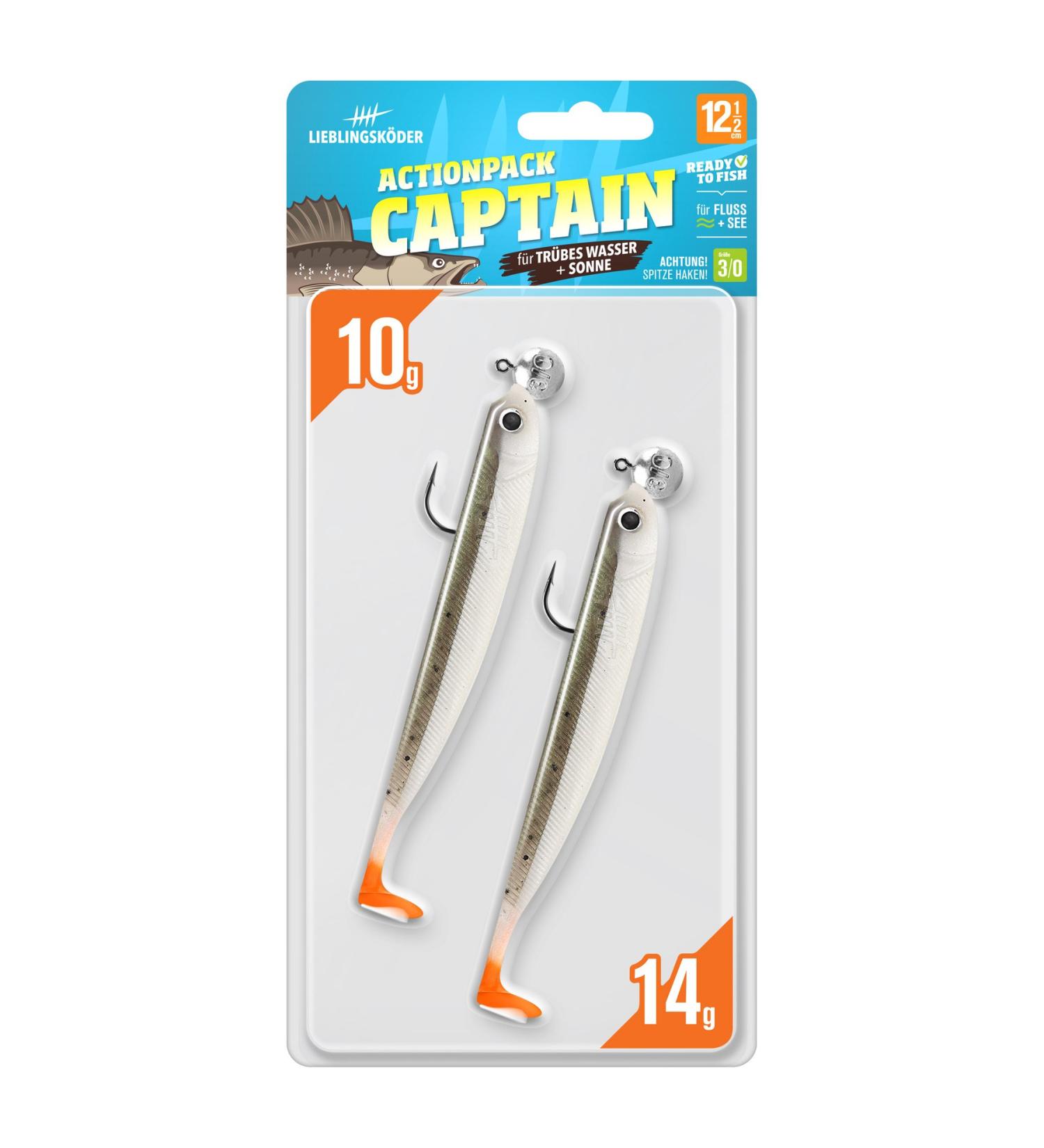 Favorite bait action pack 12.5cm - 2 rubber fish + 2 jig hooks for spin fishing for pike pikeperch & perch rubber bait shads captain