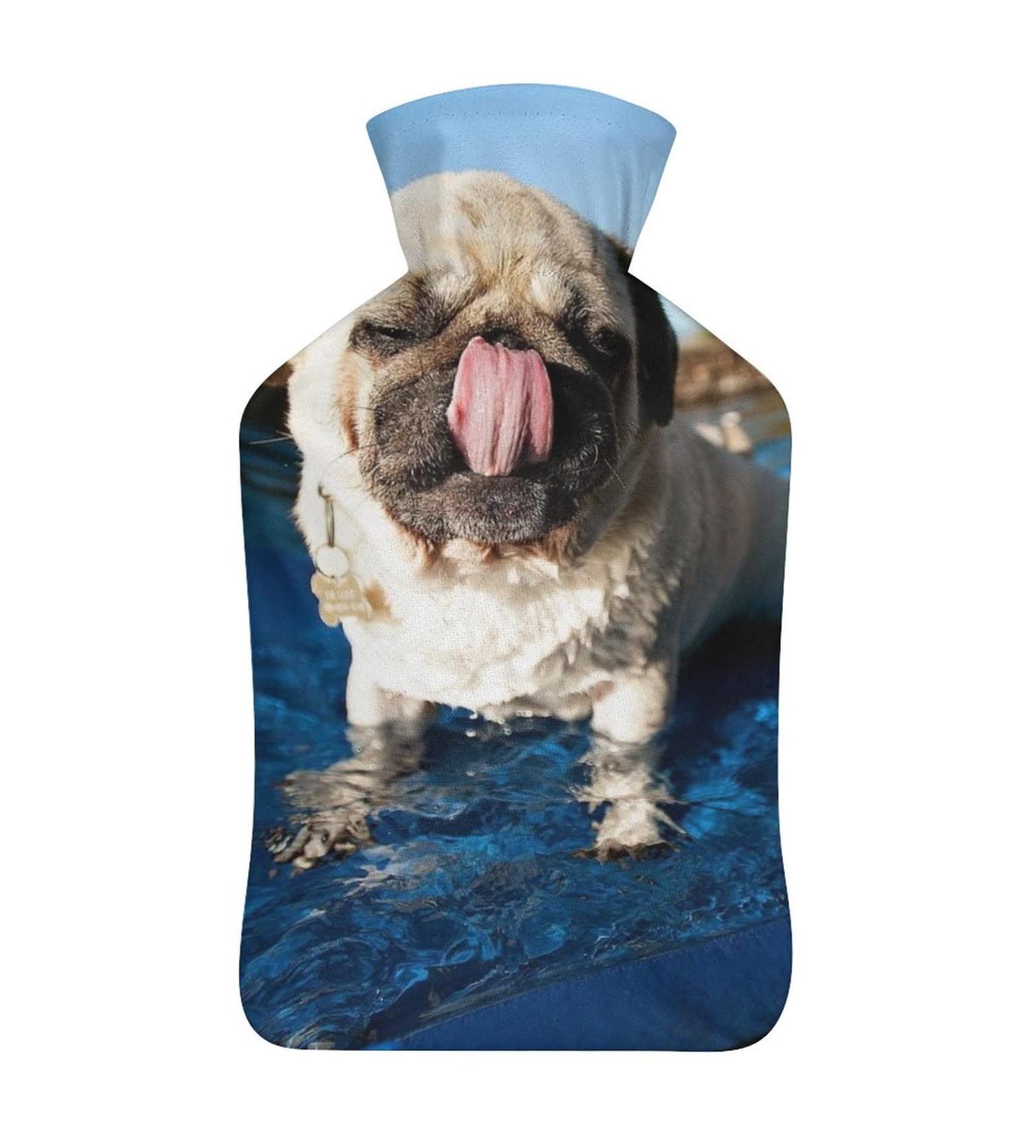 Funny Pug Dog Hot Water Bottle with Plush Cover - Hand Warmer for All Ages (26.5x15.3cm) - Buy Online on GoSupps.com