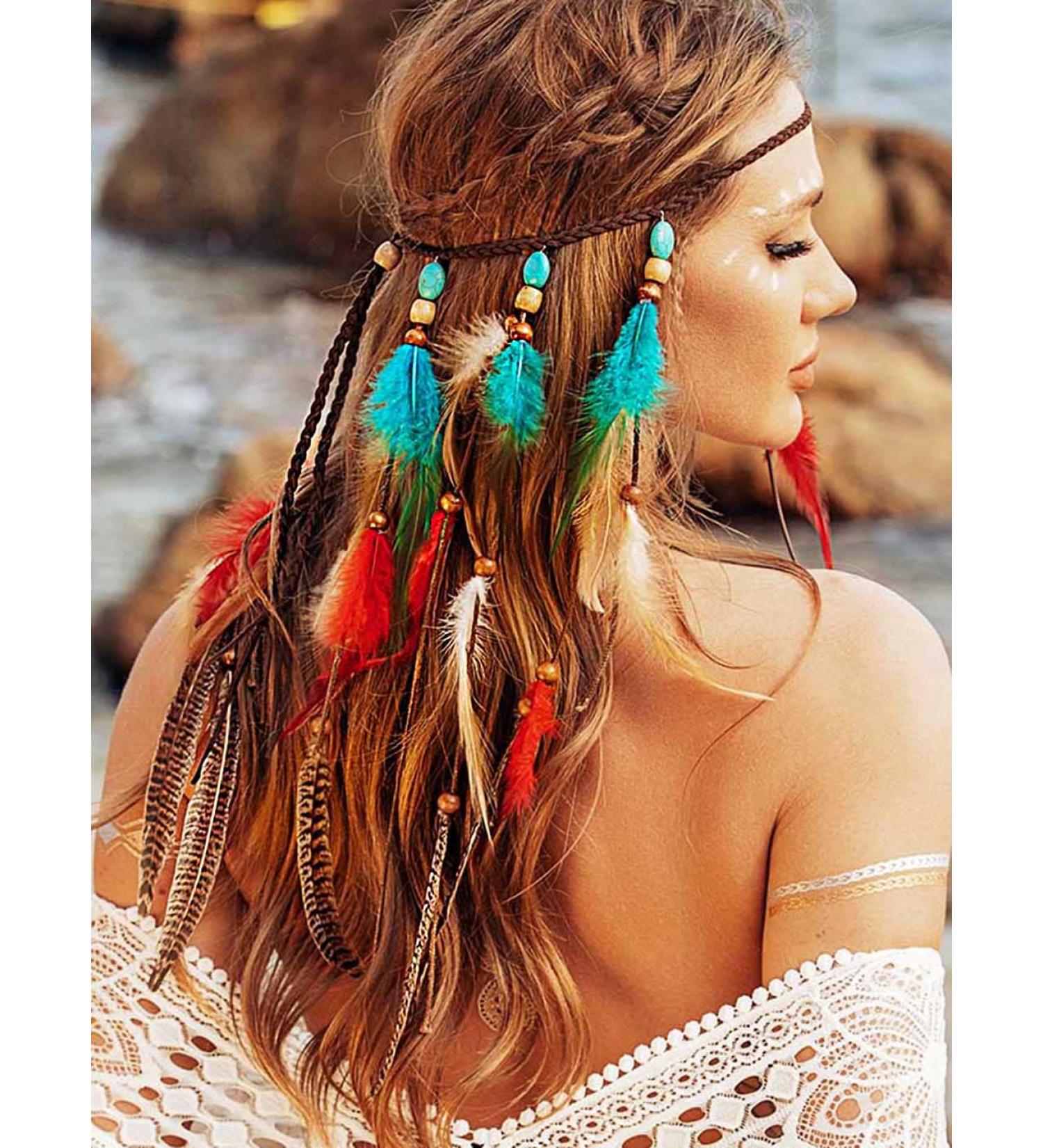 Boho Feather Headband - Turquoise Bohemian Hair Accessories for Women & Girls - Buy Online on GoSupps.com