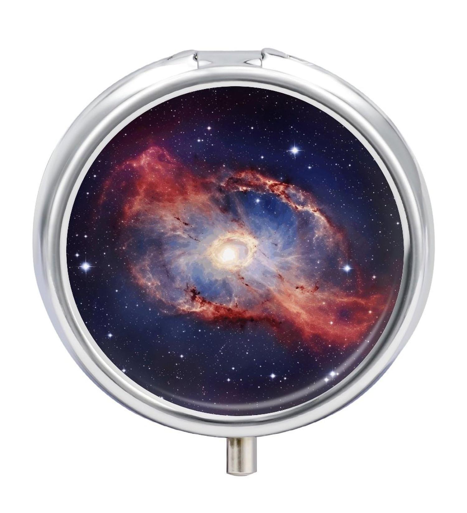 Portable 3 Compartment Pill Box - Travel Organizer with Galaxy Print | Small Medicine Case for Purse & Pocket - Buy Online on GoSupps.com