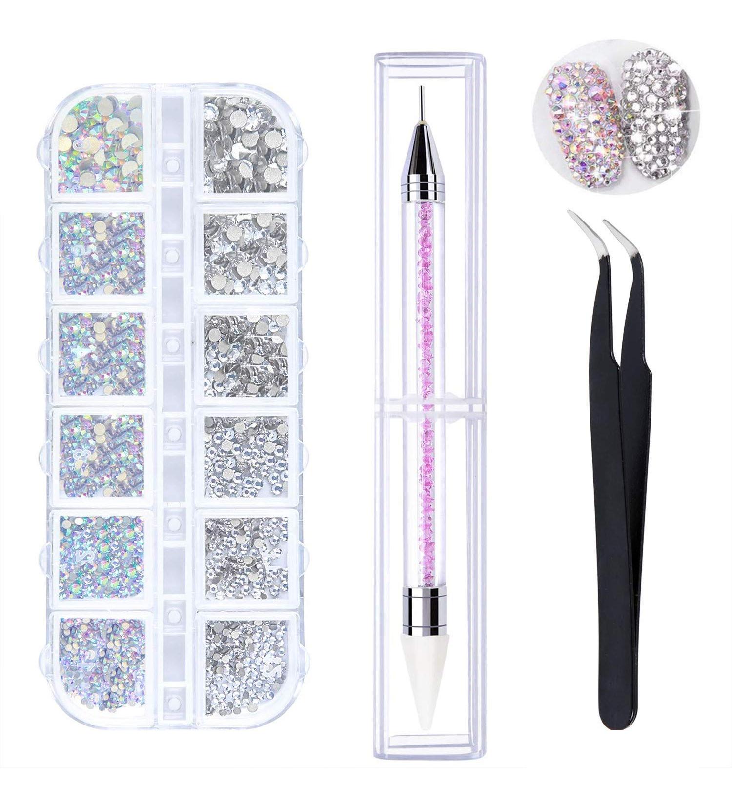 1500-Piece AB Crystal & Clear Rhinestone Nail Art Set with Tweezer & Dotting Pen - Buy Online on GoSupps.com