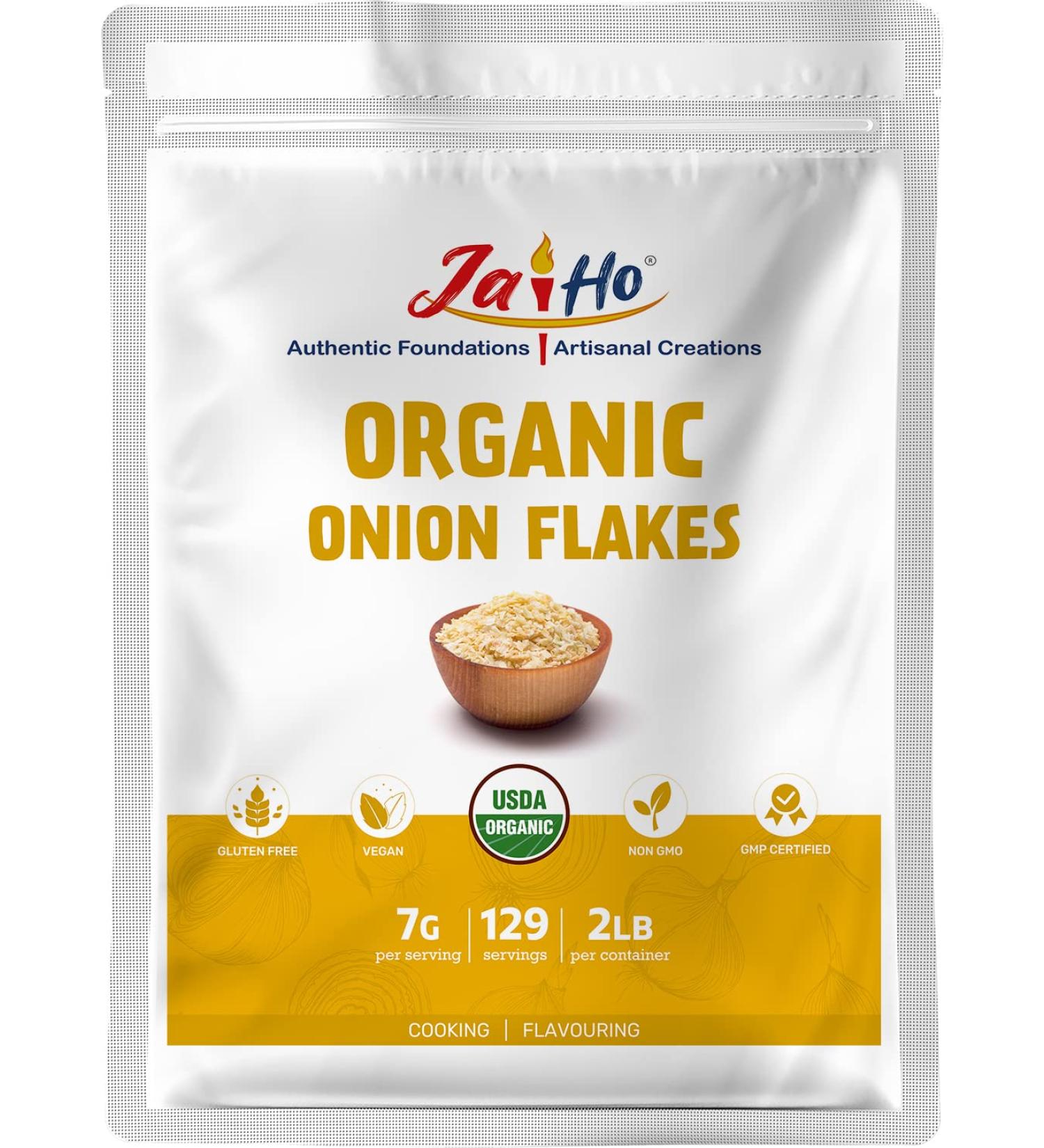 Organic Onion Flakes 2 LB - Gluten-Free Vegan Non-GMO - Resealable Pouch by Jai Ho - Buy Online on GoSupps.com