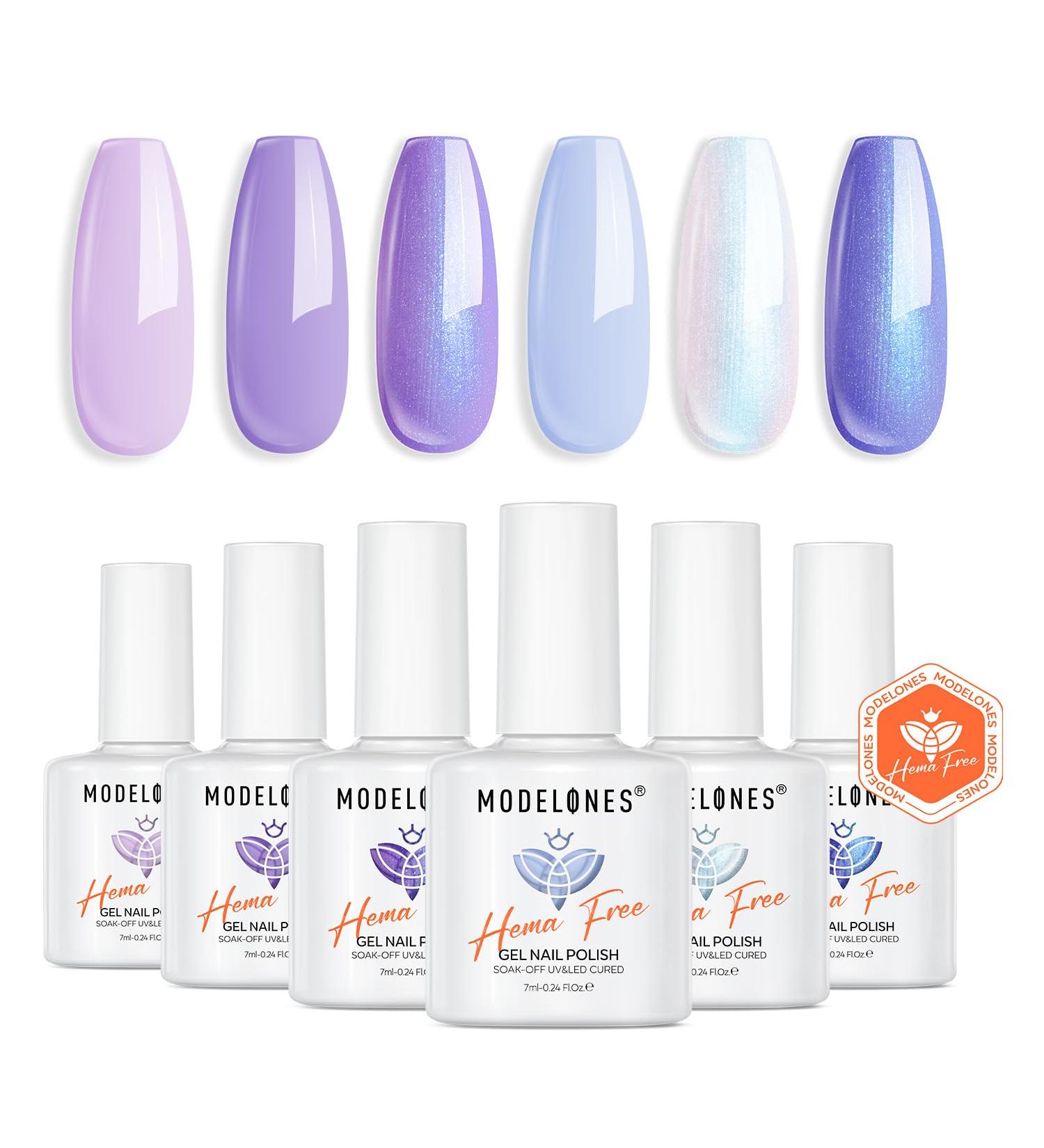 Modelones Hema Free Purple Gel Nail Polish Set 6 Colors White Blue Shimmer Violet Mermaid Gel Polish Cat Eye Glitter Nail Polish Soak Off Led Nail Gel Polish Manicure Nail Art DIY Gifts Purple Shimmer Violet Mermaid - Buy Online on GoSupps.com