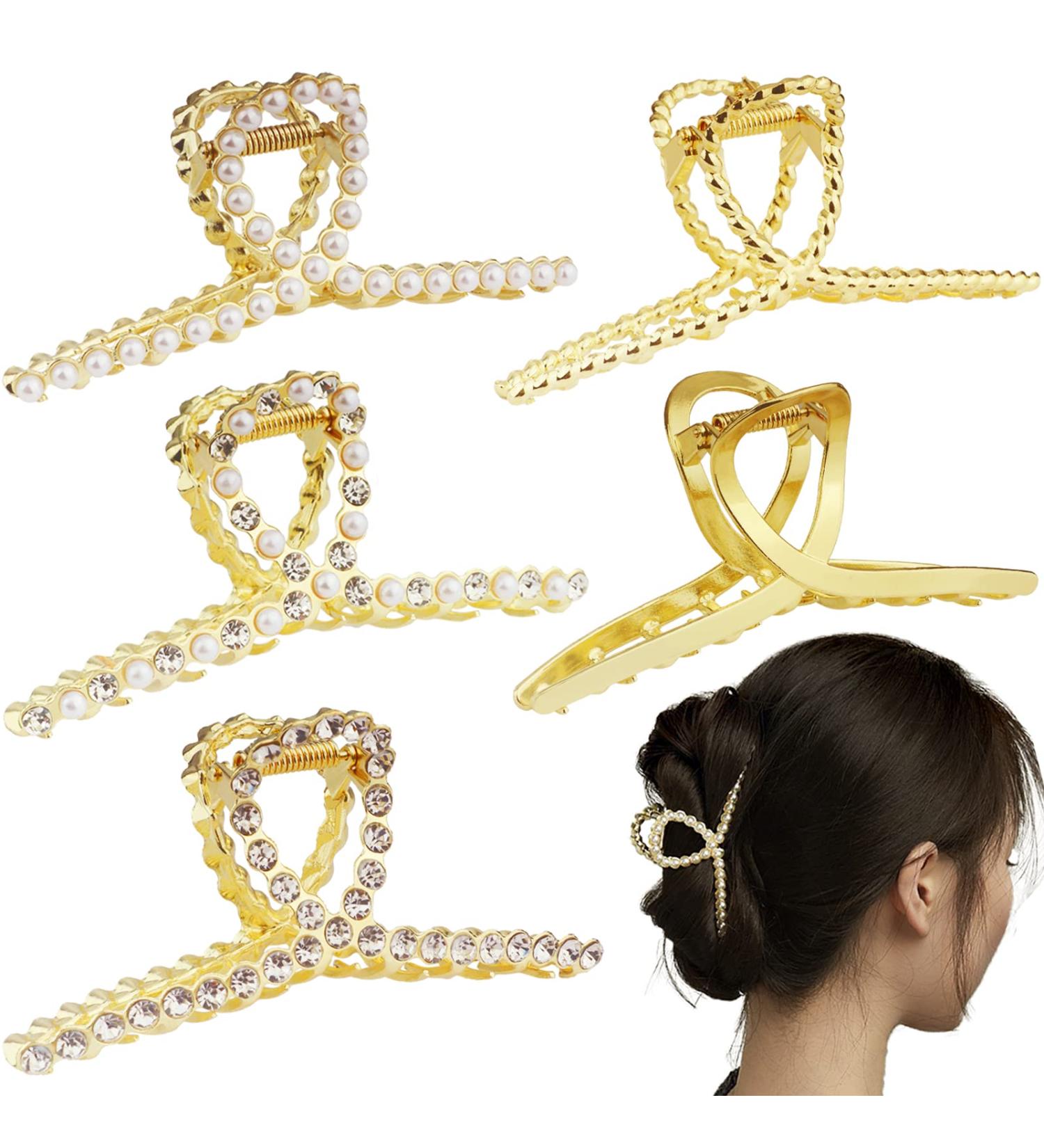 5 Pack Large Pearl and Rhinestone Hair Clips for Women - Stylish and Durable Hair Accessories for Thick and Long Hair - Buy Online on GoSupps.com