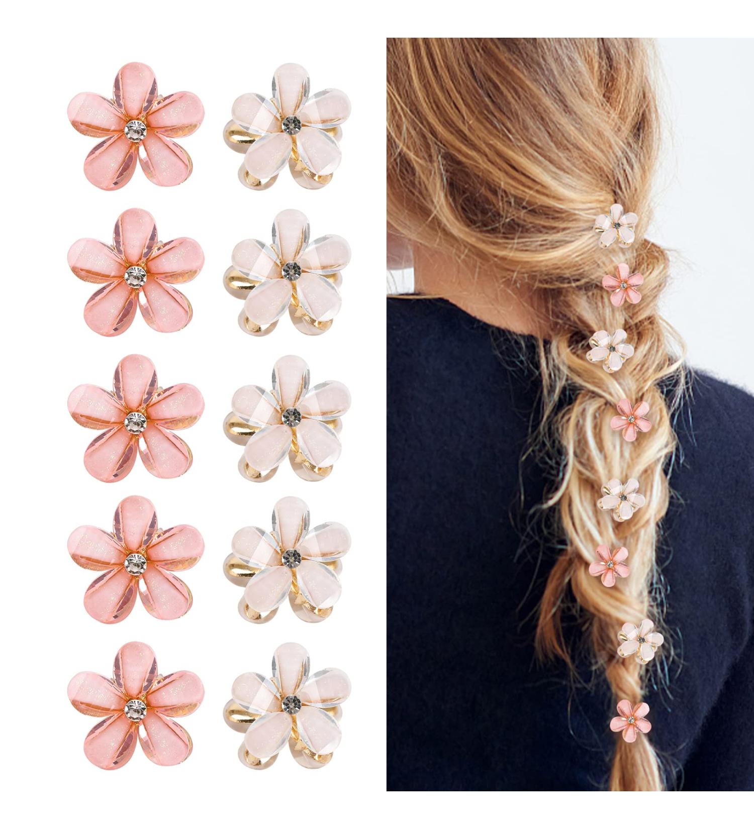 10 Mini Diamond Hair Clips - Flower Hair Jewelry for Women & Girls | Sweet White & Pink Hair Accessories for Everyday Parties & Weddings - Buy Online on GoSupps.com