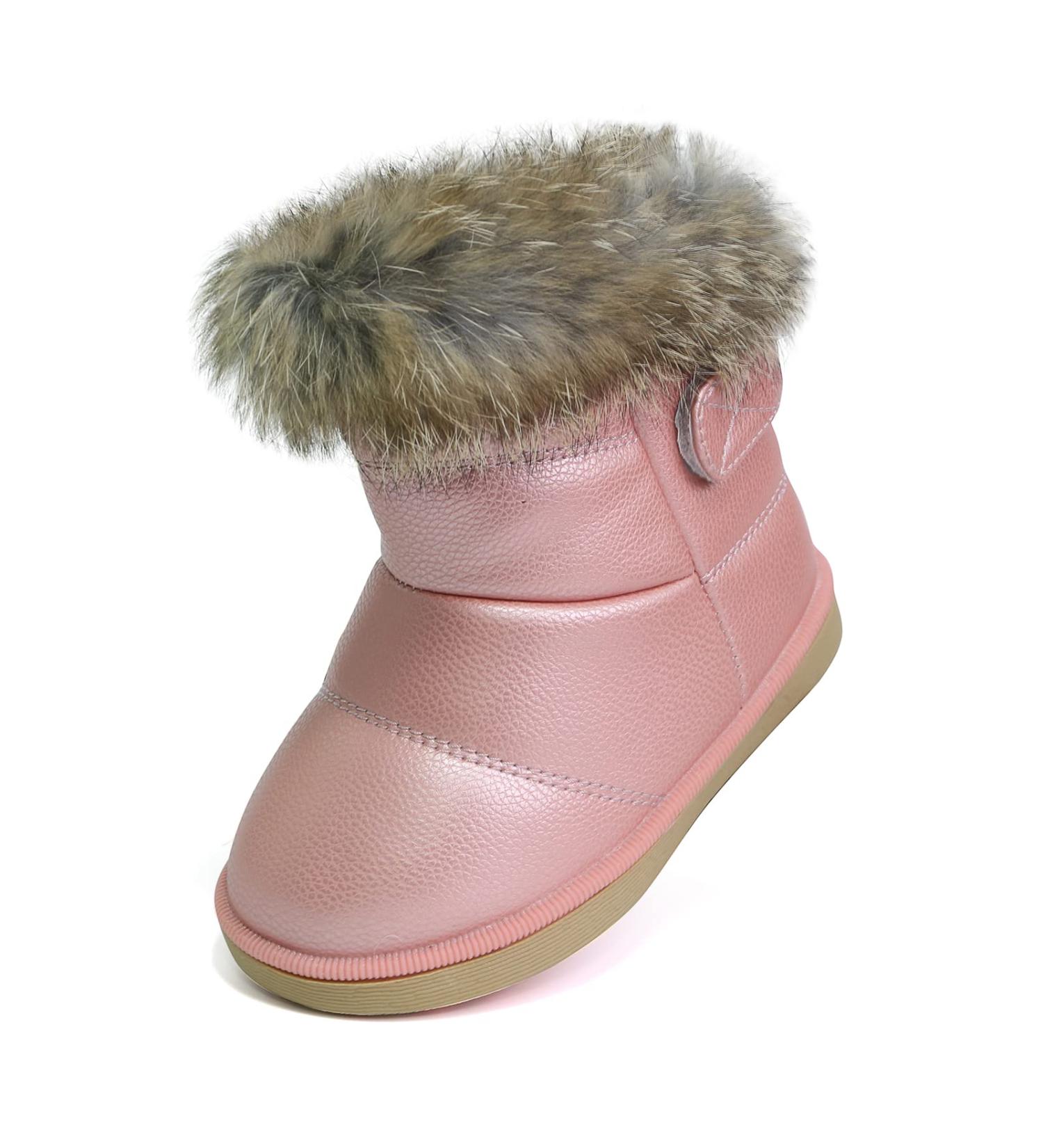 MINBEI Baby Girls Soft Leather Winter Snow Boots Waterproof - Toddler Girls Pink White Rose Gold Brown 11 UK Child S411 - Buy Online on GoSupps.com